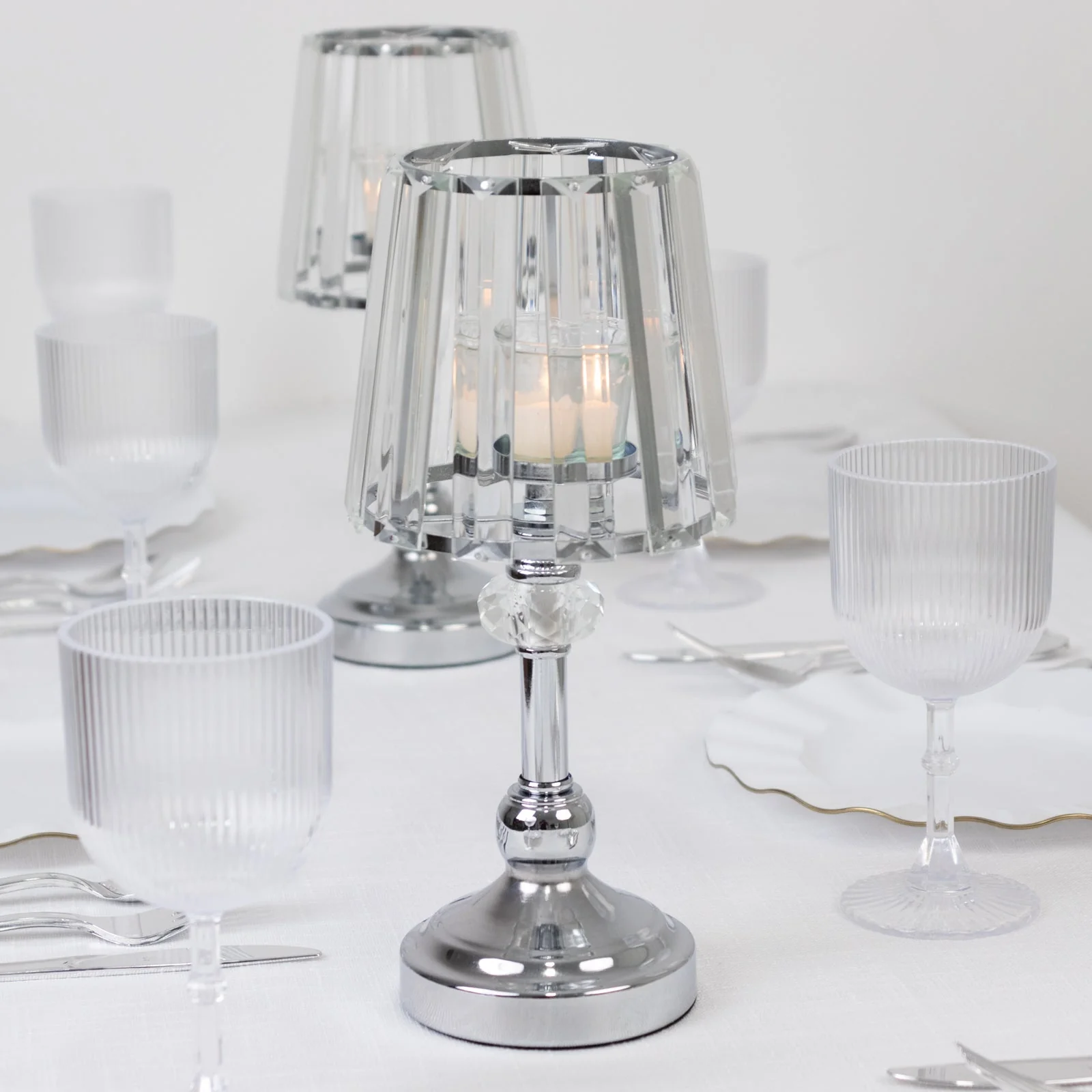 2-Pack Crystal Pendant Candle Holders 11" Classic Empire Lamp Shade Style in Silver, Votive Candle Stand For Table Centerpieces - Image 8
