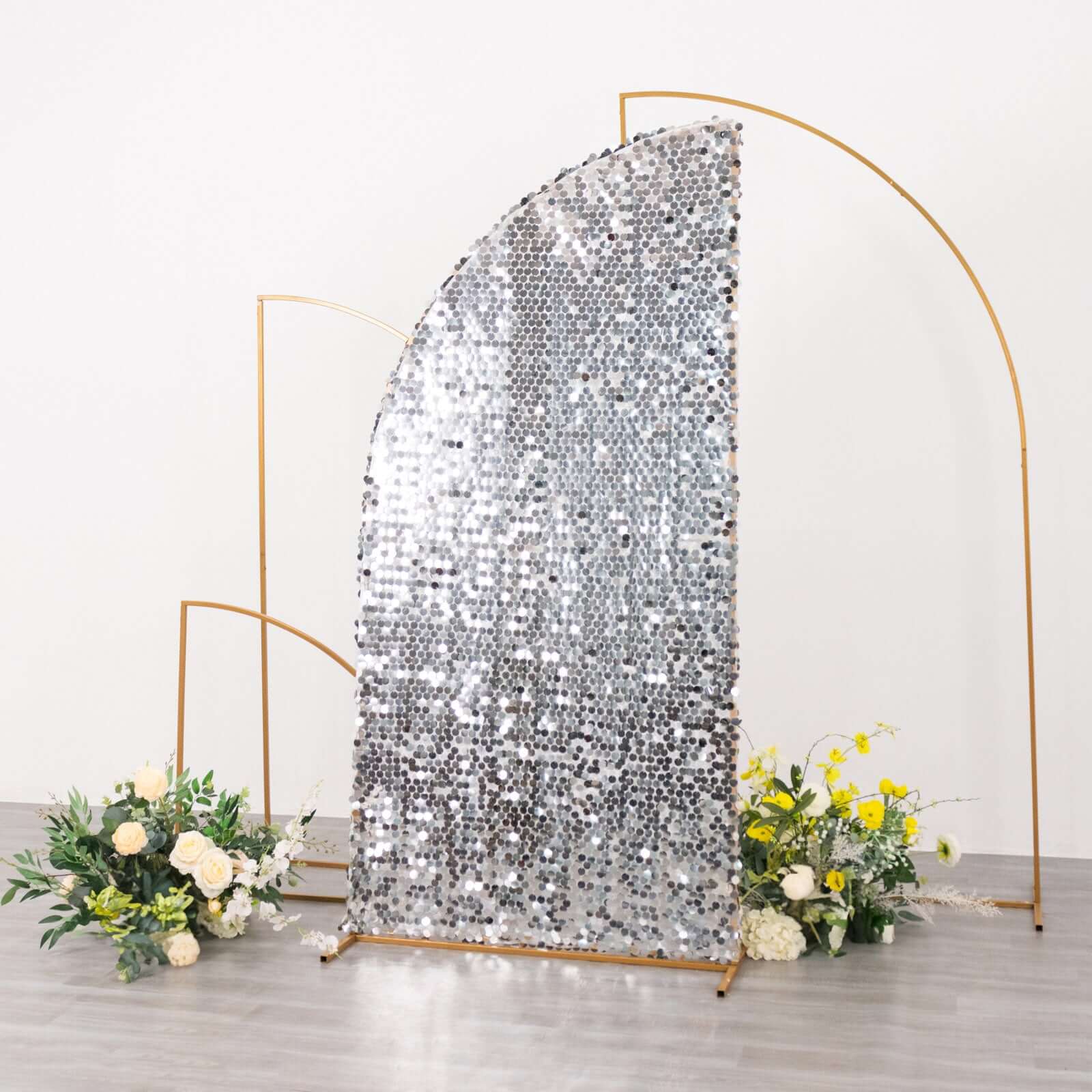 Silver Double Sided Big Payette Sequin Chiara Backdrop Stand Cover For Half Moon Wedding Arch 6ft - Image 2