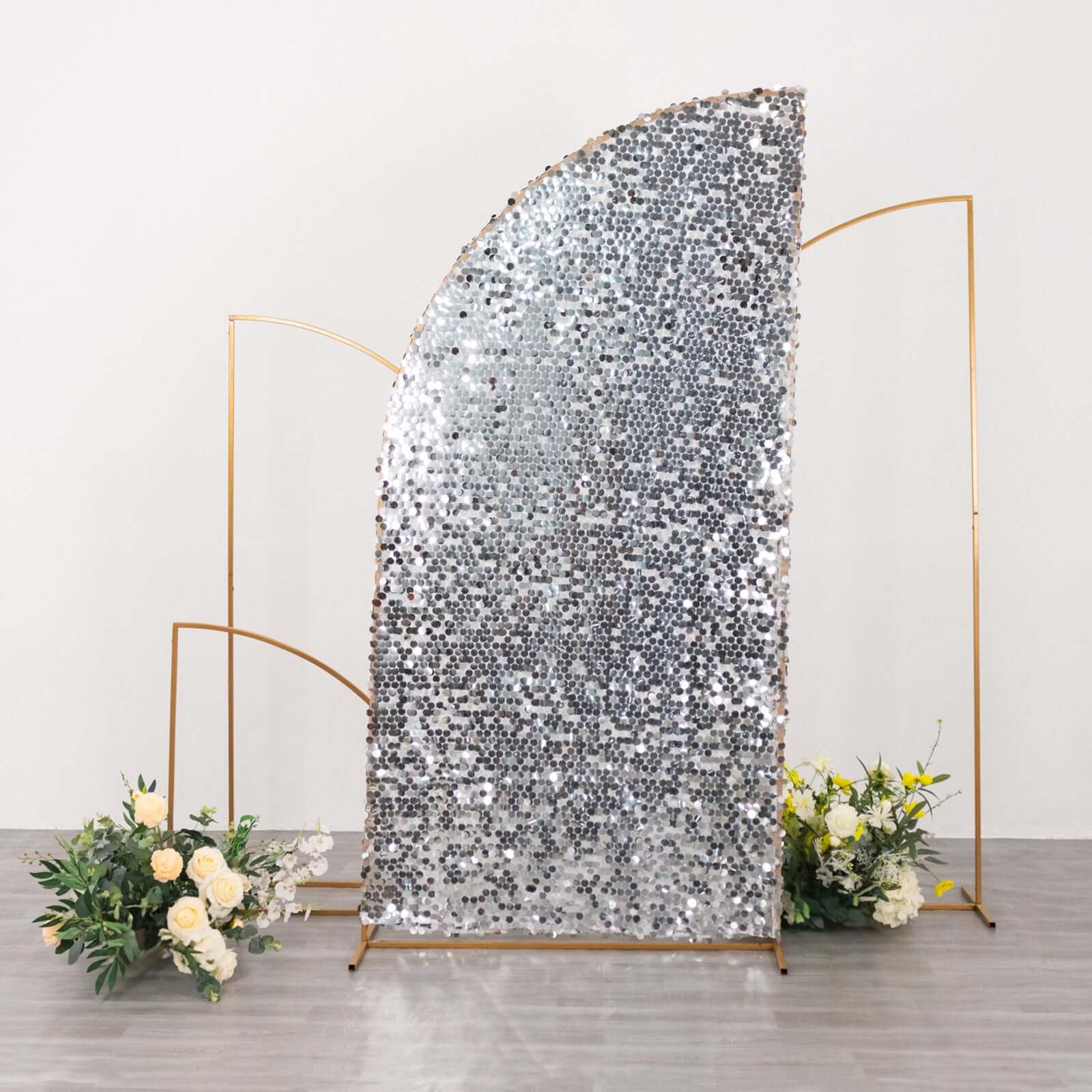 Silver Double Sided Big Payette Sequin Chiara Backdrop Stand Cover For Half Moon Wedding Arch Stand 7ft - Image 4