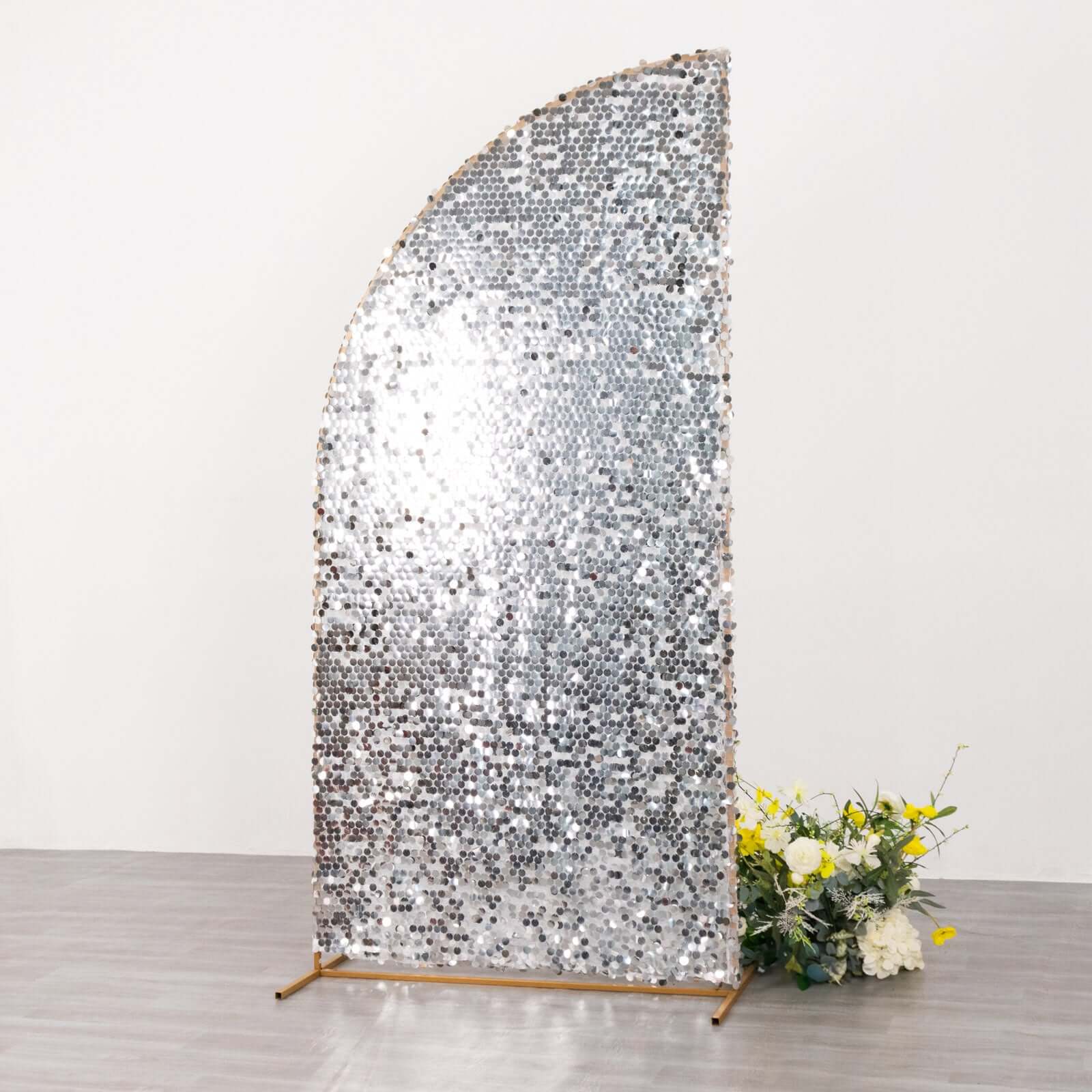 Silver Double Sided Big Payette Sequin Chiara Backdrop Stand Cover For Half Moon Wedding Arch Stand 7ft - Image 5