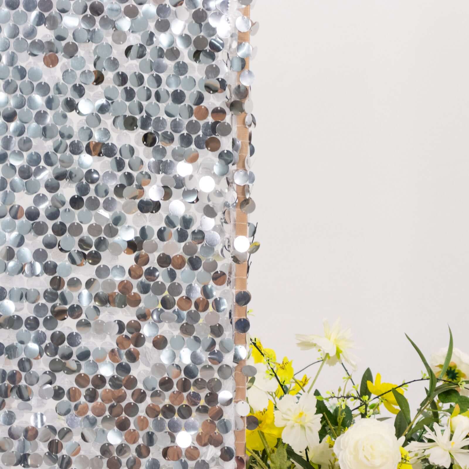 Silver Double Sided Big Payette Sequin Chiara Backdrop Stand Cover For Half Moon Wedding Arch Stand 7ft - Image 6