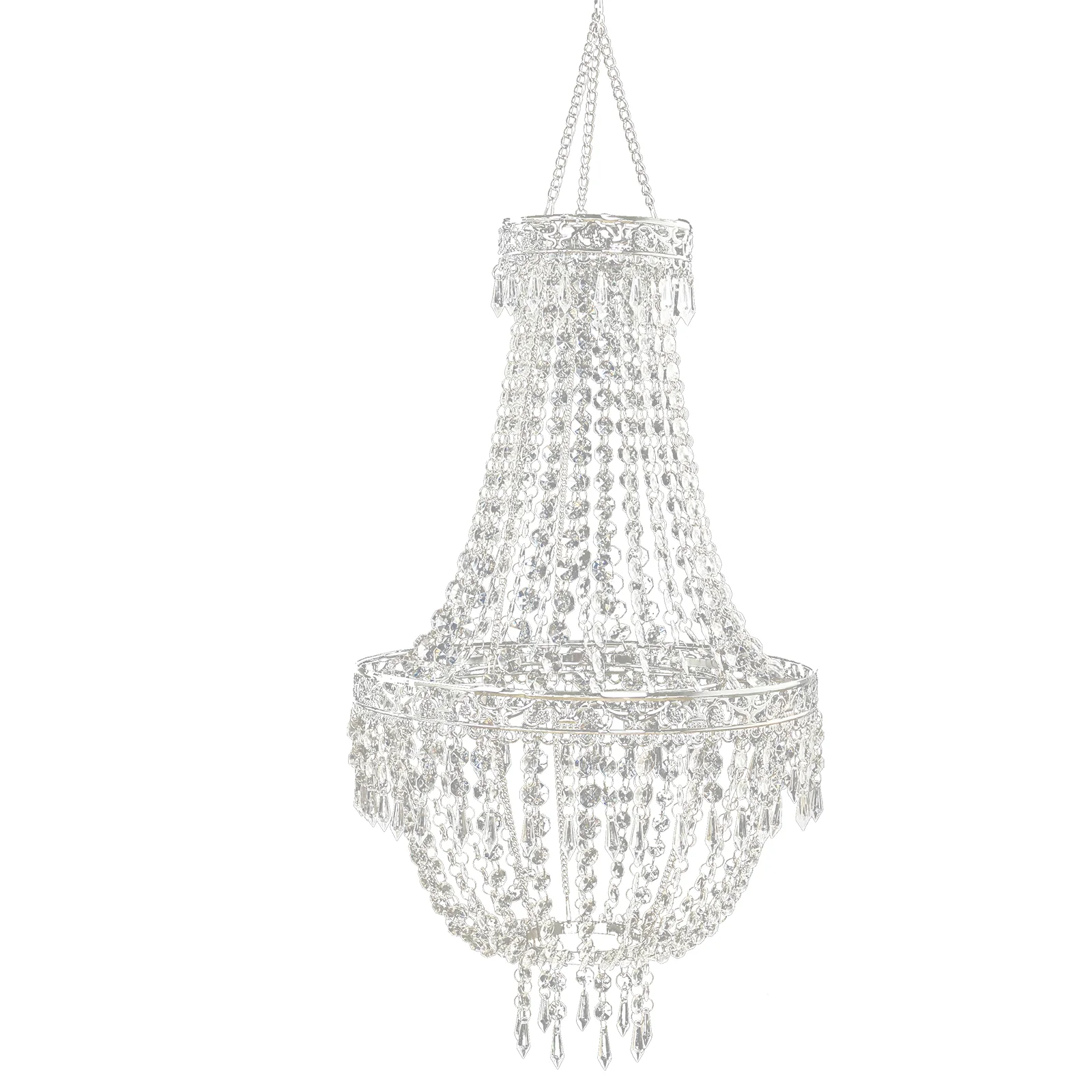 Empire Style Beaded Crystal Chandelier with Silver Ornate Metal Frame, Adjustable Hanging Farmhouse Pendant Ceiling Lighting - 5ft - Image 2