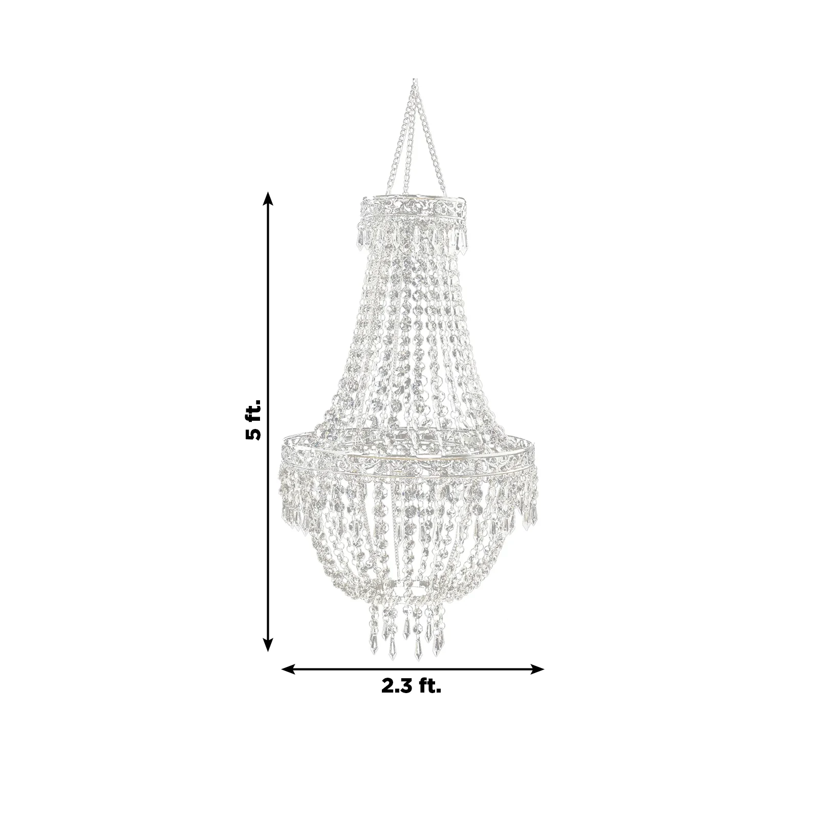 Empire Style Beaded Crystal Chandelier with Silver Ornate Metal Frame, Adjustable Hanging Farmhouse Pendant Ceiling Lighting - 5ft - Image 3