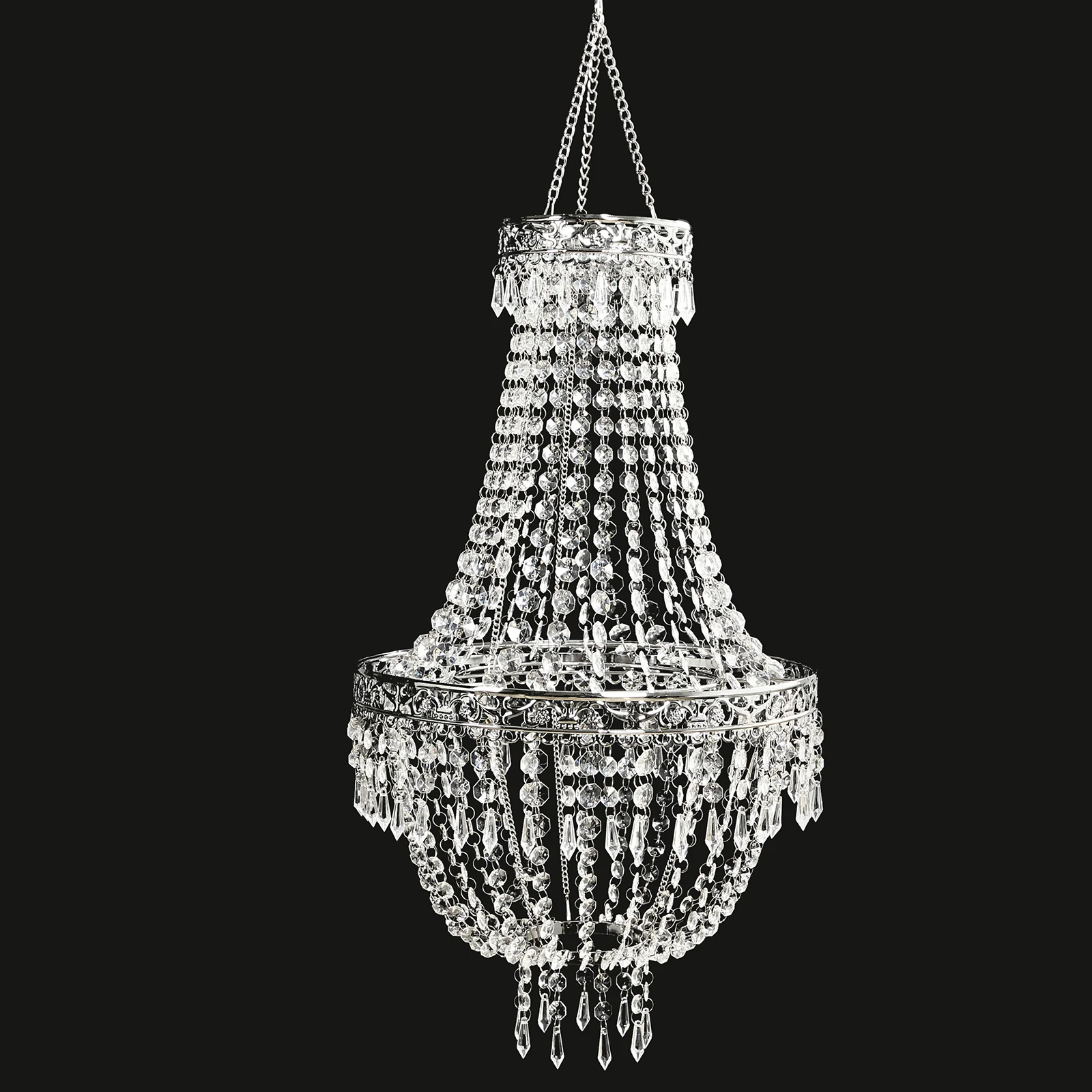 Empire Style Beaded Crystal Chandelier with Silver Ornate Metal Frame, Adjustable Hanging Farmhouse Pendant Ceiling Lighting - 5ft - Image 9