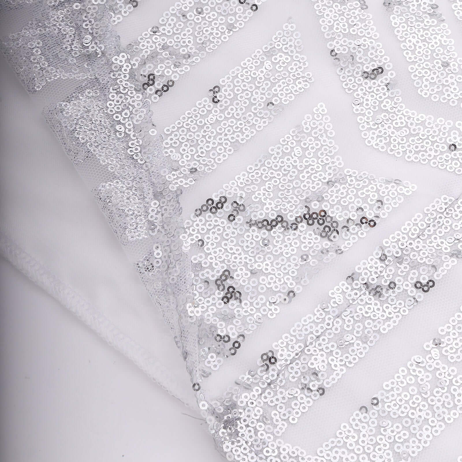Silver Geometric Sequin Backdrop Drape Curtain with Satin Backing, Seamless Opaque Sparkly Photo Booth Event Divider Panel in Diamond Glitz Pattern - 8ftx8ft - Image 10