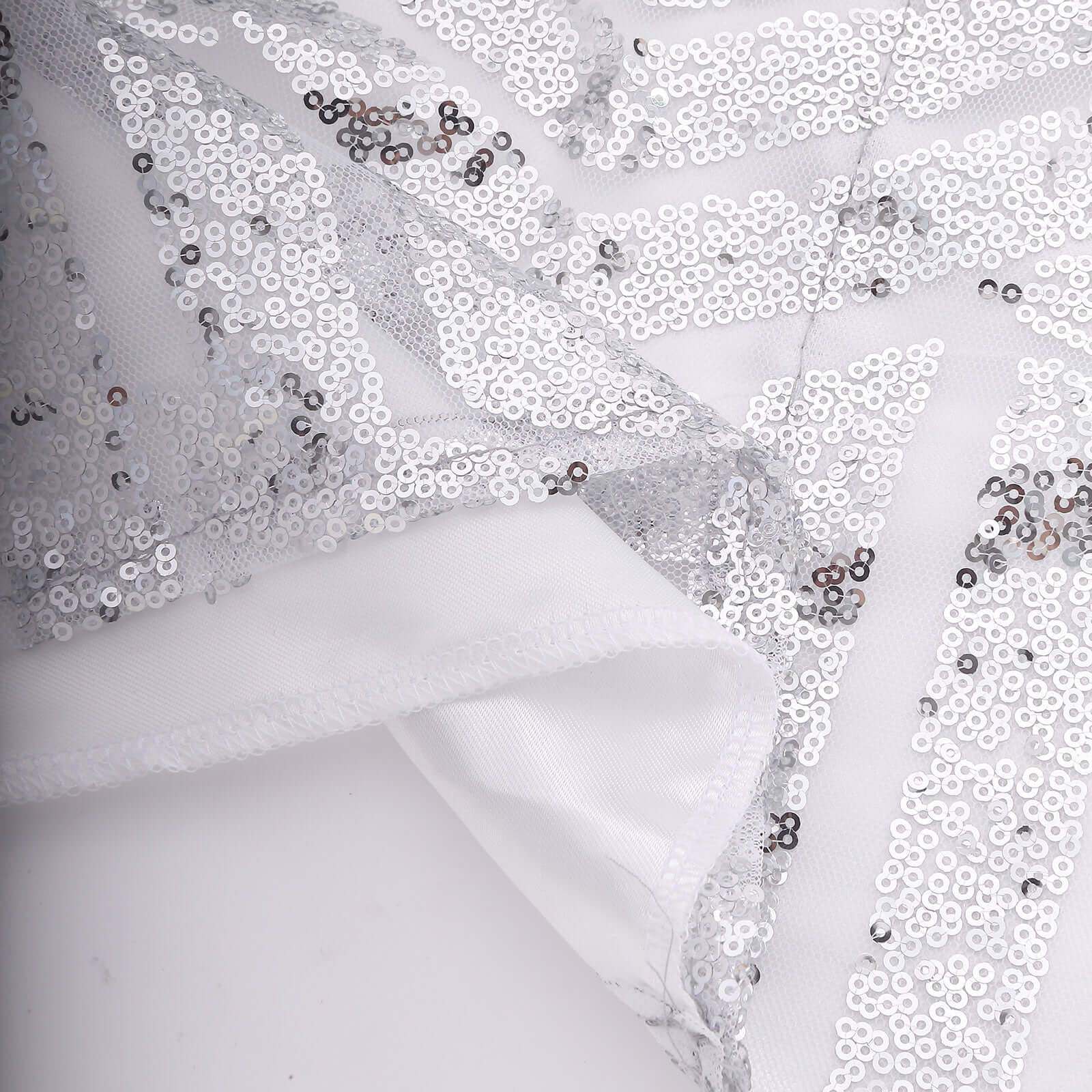 Silver Geometric Sequin Backdrop Drape Curtain with Satin Backing, Seamless Opaque Sparkly Photo Booth Event Divider Panel in Diamond Glitz Pattern - 8ftx8ft - Image 11
