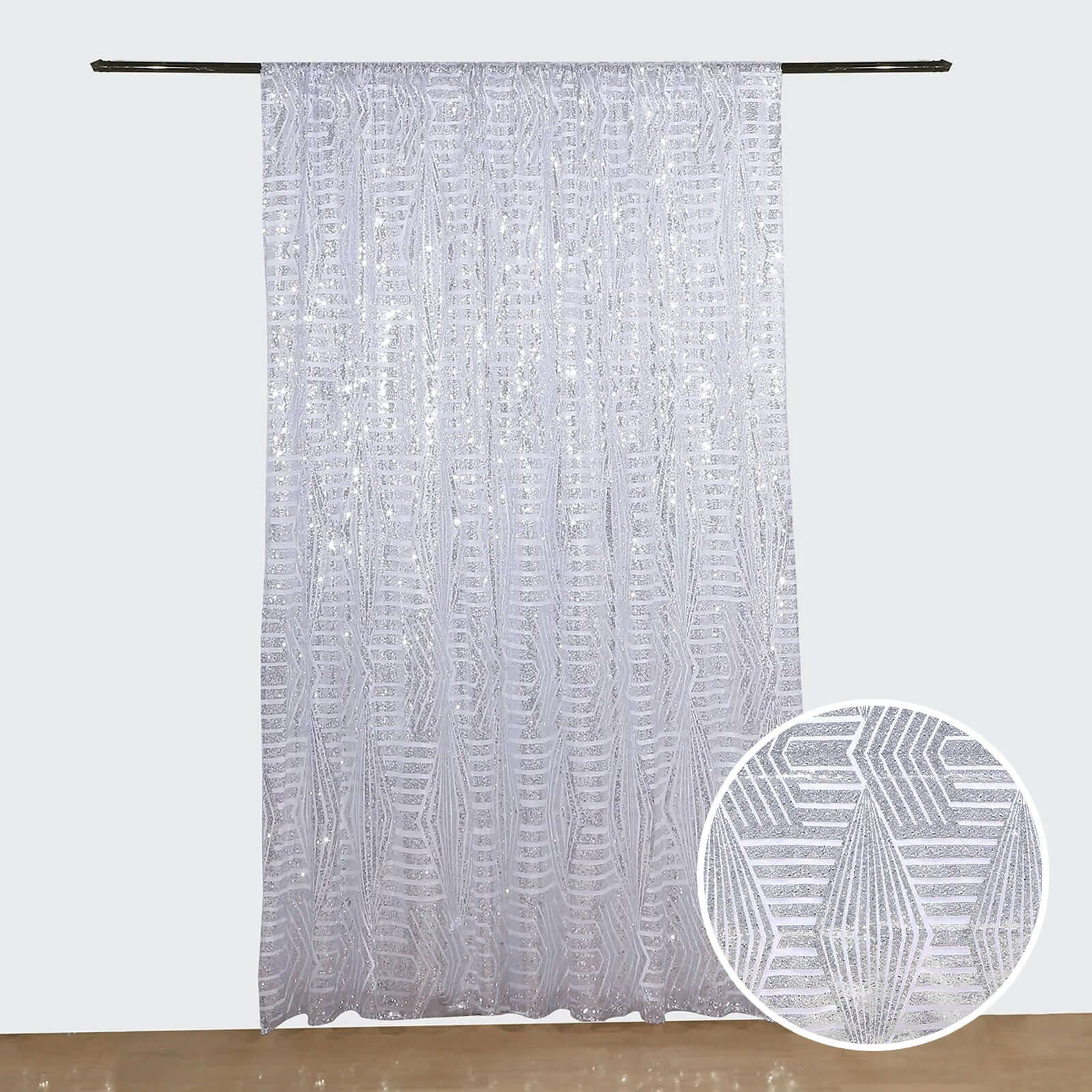 Silver Geometric Sequin Backdrop Drape Curtain with Satin Backing, Seamless Opaque Sparkly Photo Booth Event Divider Panel in Diamond Glitz Pattern - 8ftx8ft - Image 9