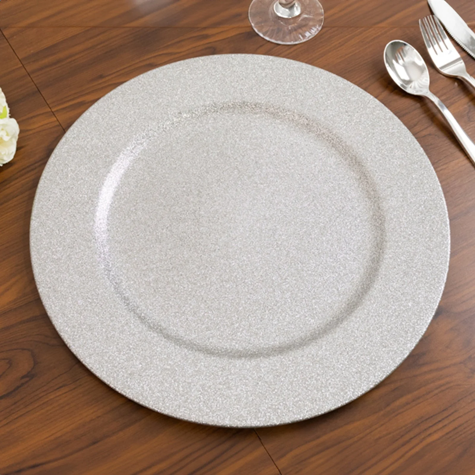 6-Pack Acrylic Plastic Charger Plates 13" Round Silver Glittered Design - Shimmering Dinner Charger Tableware - Image 7
