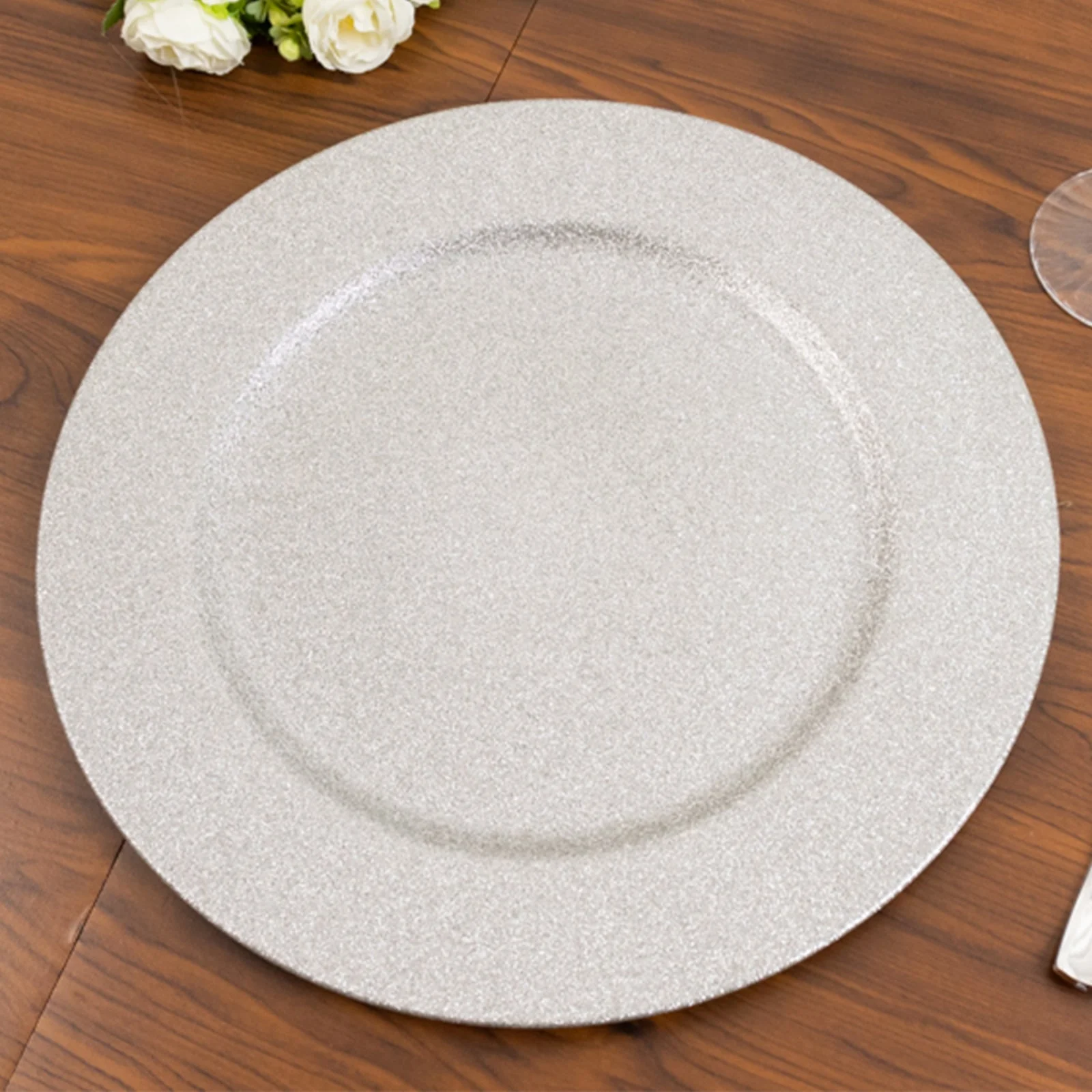 6-Pack Acrylic Plastic Charger Plates 13" Round Silver Glittered Design - Shimmering Dinner Charger Tableware - Image 8