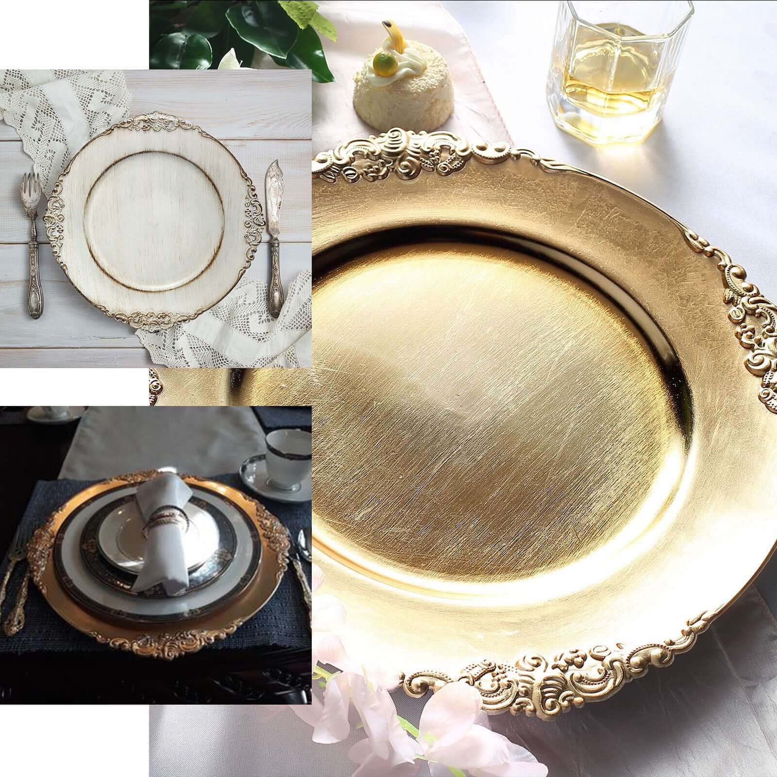 6-Pack Acrylic Charger Plates 13" Round Silver Embossed Baroque Rim - Antique Decorative Dinner Tableware - Image 5