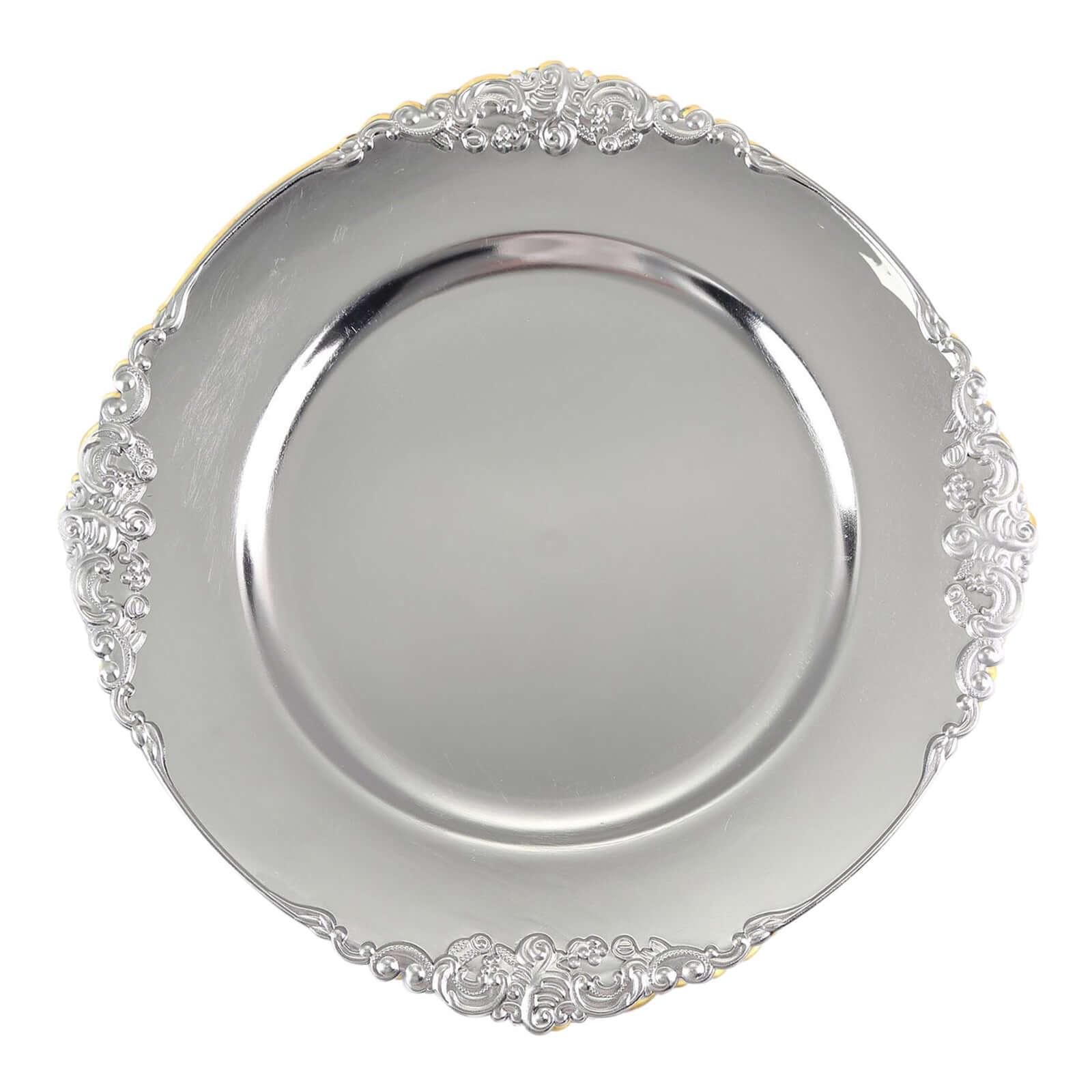 6-Pack Acrylic Charger Plates 13" Round Silver Embossed Baroque Rim - Antique Decorative Dinner Tableware - Image 7
