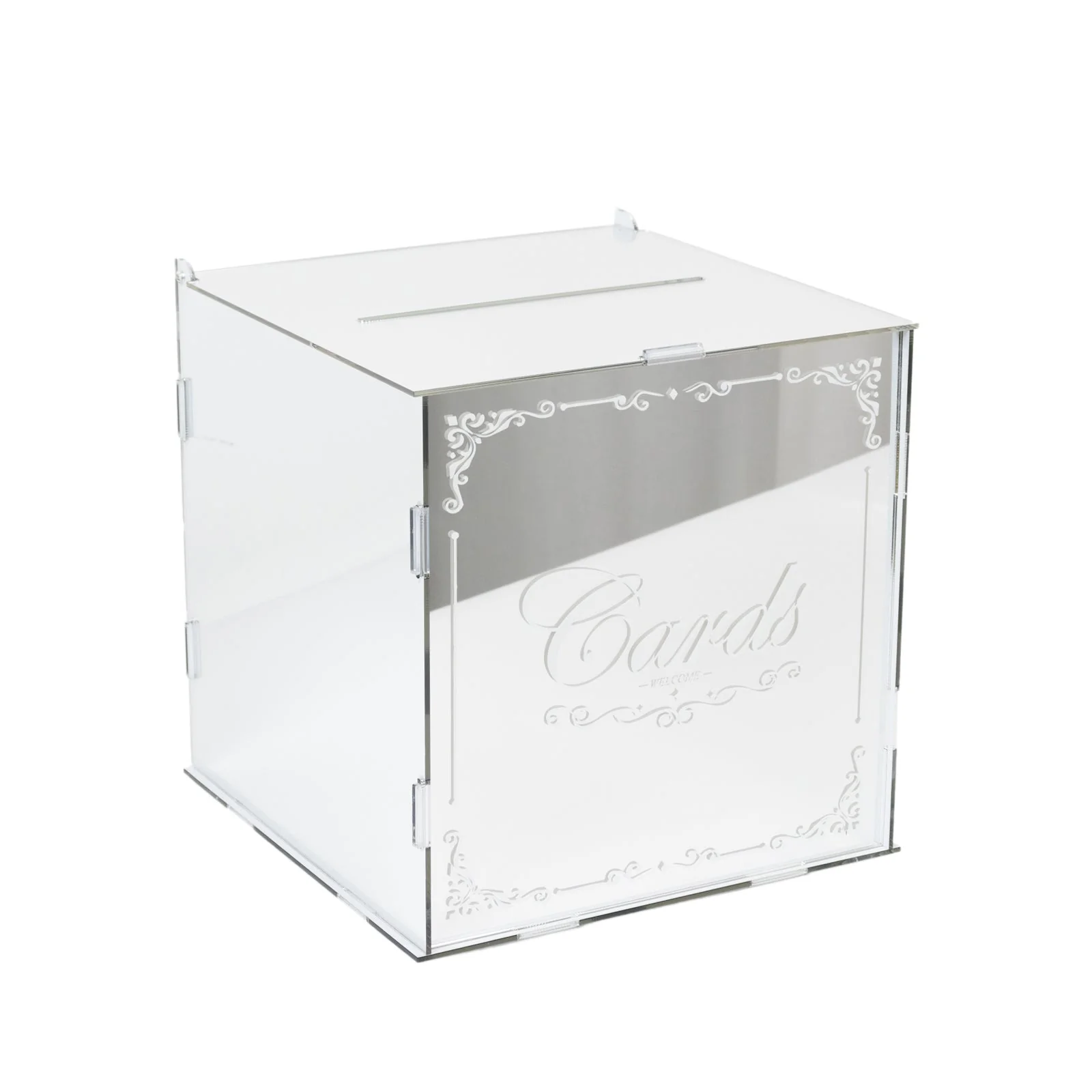 Silver Mirror Acrylic Wedding Card Box with Slot - Wishing Well Money Box for Weddings, Birthdays, and Parties - 10" - Image 5