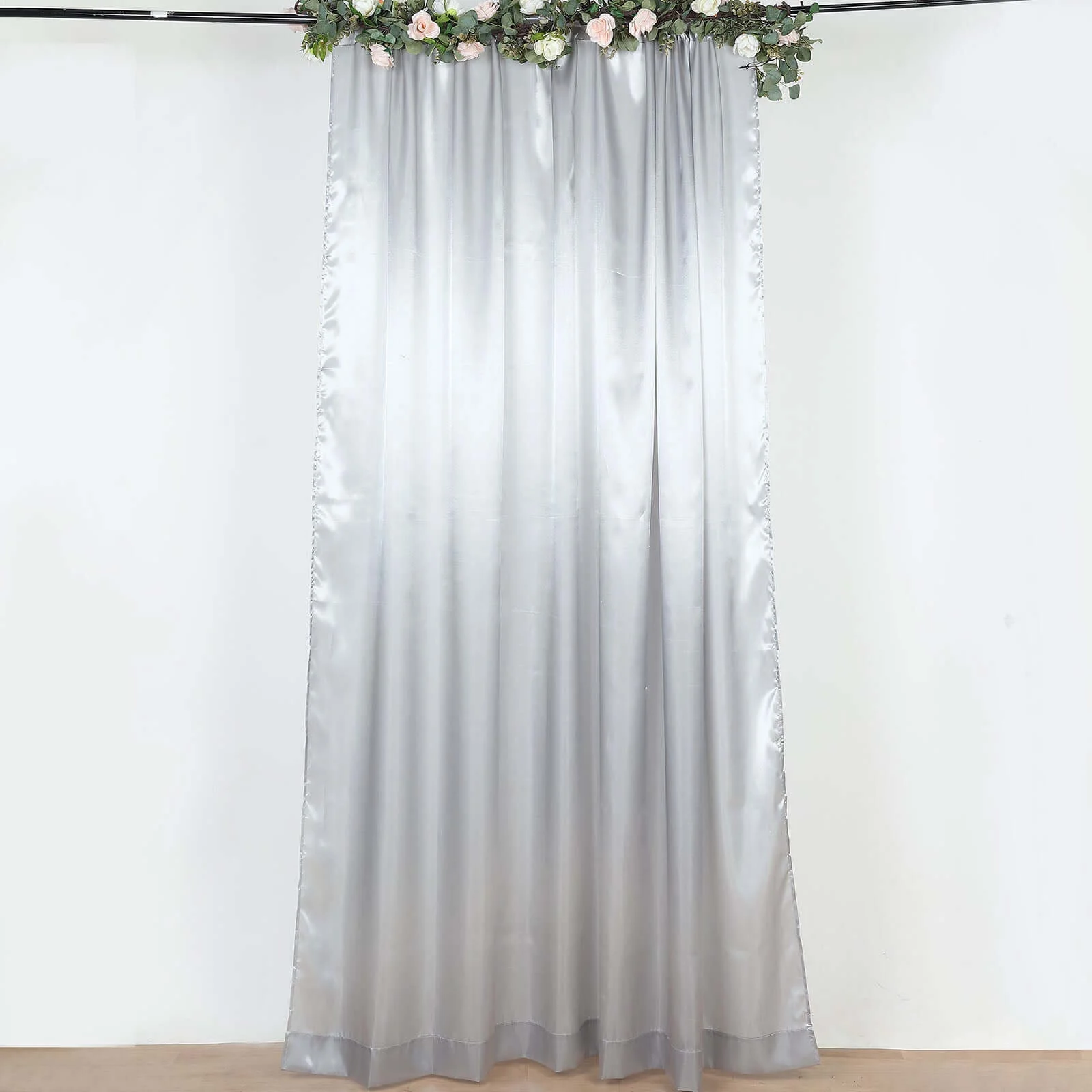 Silver Satin Backdrop Drape Curtain, Photo Booth Event Divider Panel - 8ftx10ft - Image 6