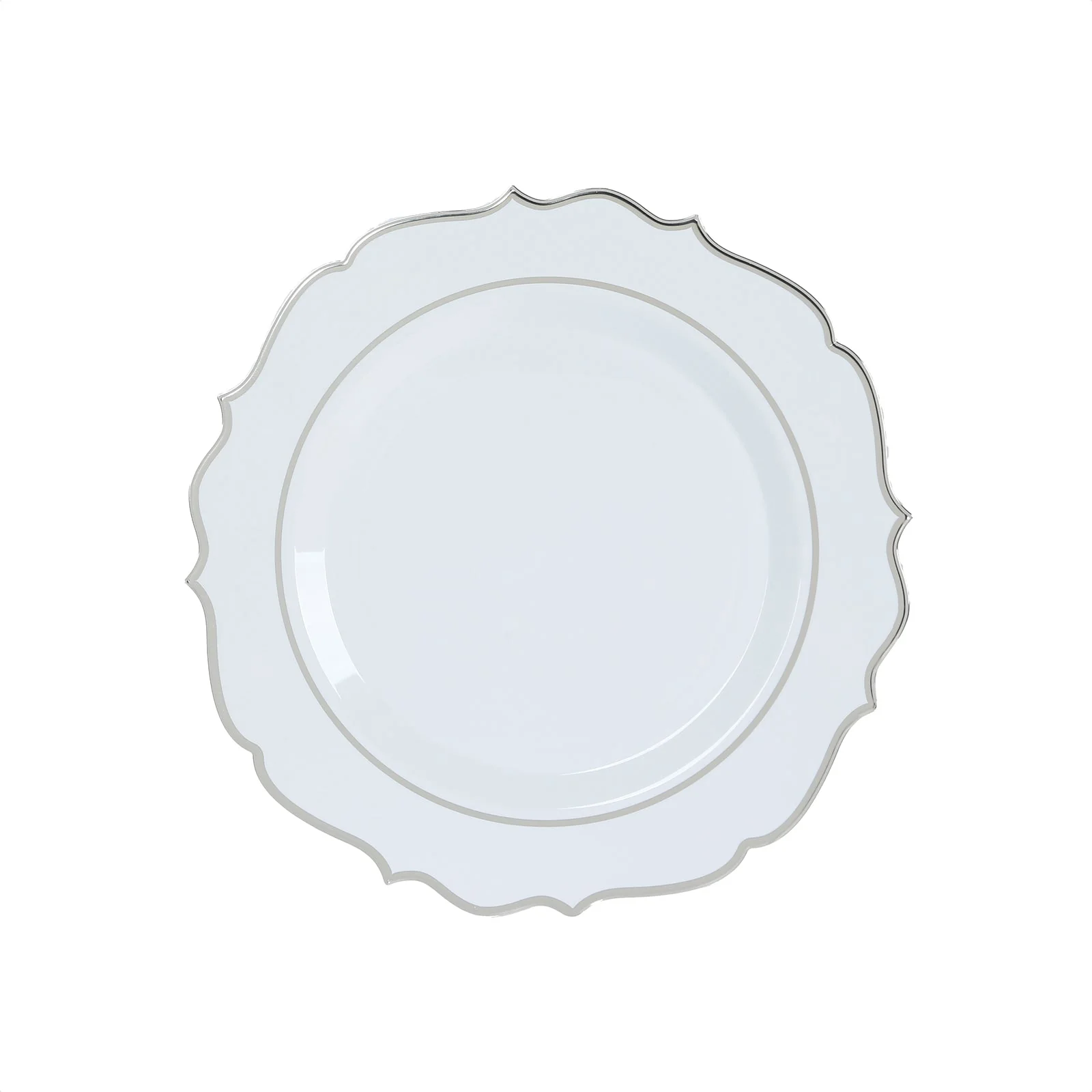 10-Pack Economy Plastic Charger Plates 13" Round White with Silver Scalloped Rim - Decorative Dinner Party Serving Plates - Image 5