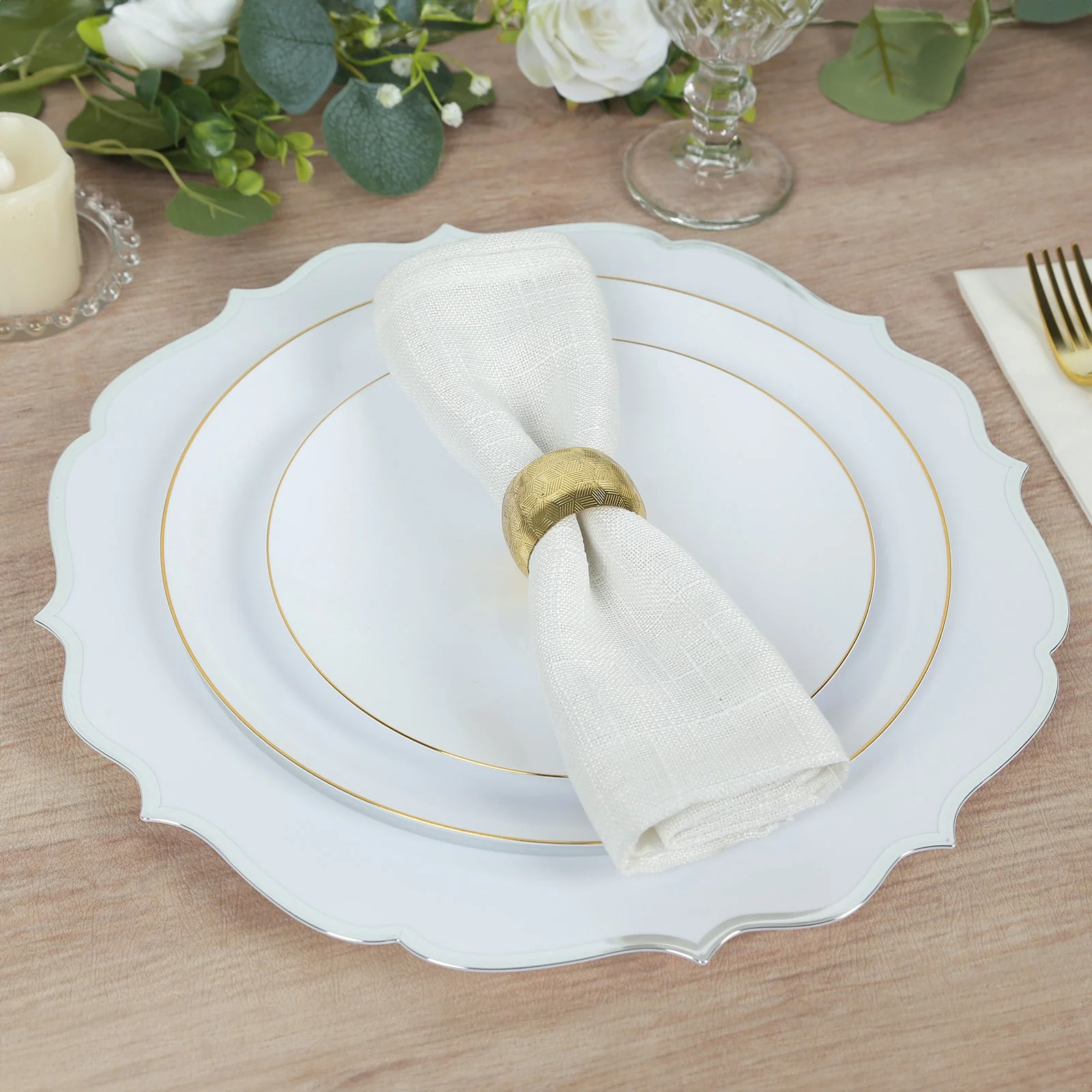 10-Pack Economy Plastic Charger Plates 13" Round White with Silver Scalloped Rim - Decorative Dinner Party Serving Plates - Image 8