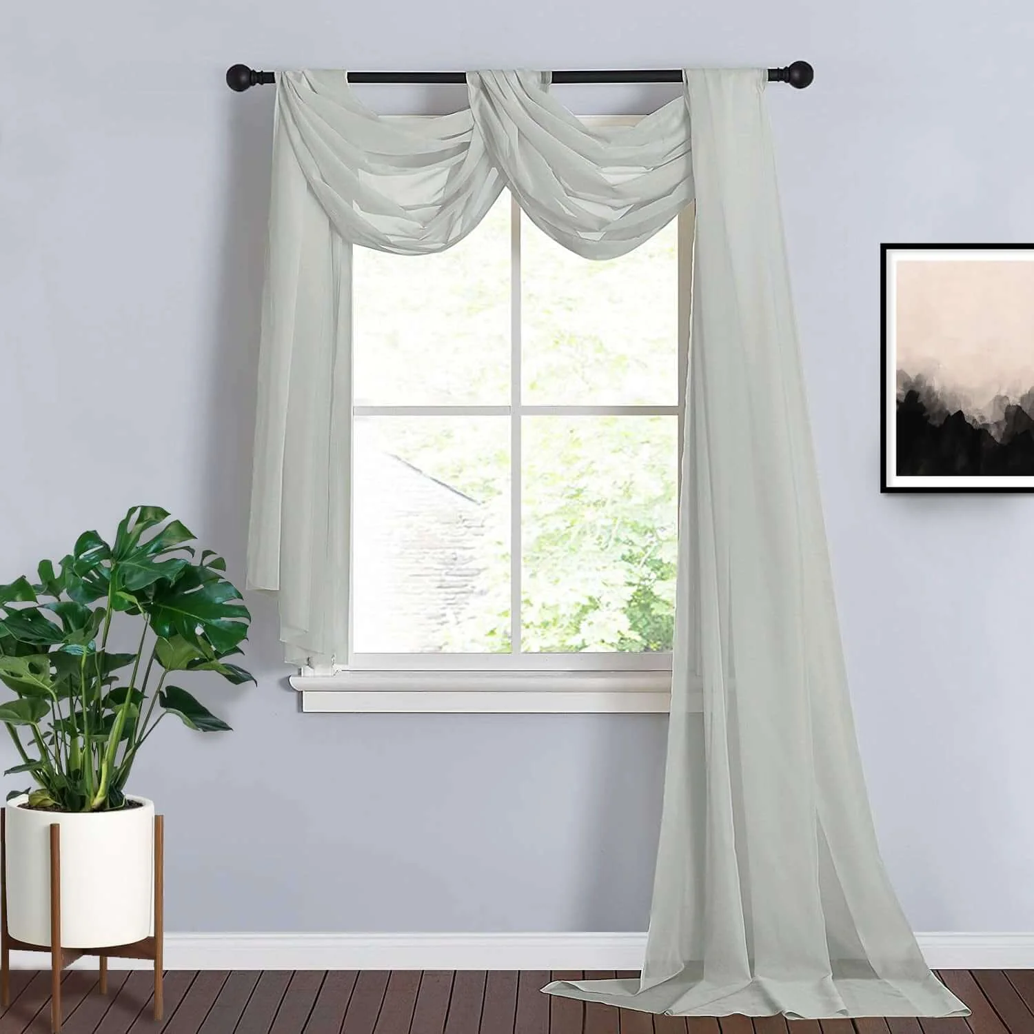 Silver Sheer Organza Wedding Arch Draping Fabric, Long Curtain Backdrop Window Scarf Valance 18ft - Image 2