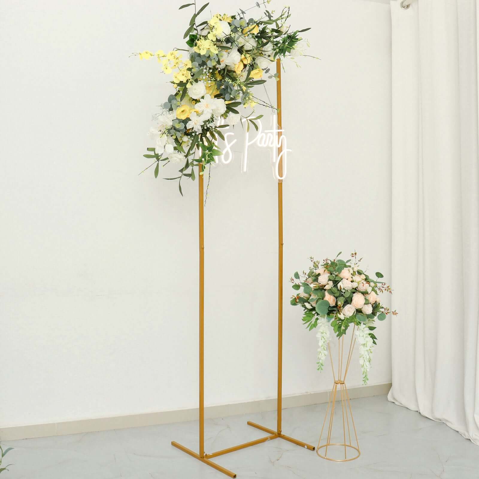 Slim Gold Metal Wedding Arch 6.5ft Rectangular Backdrop Stand - Floral Display Frame - Image 10
