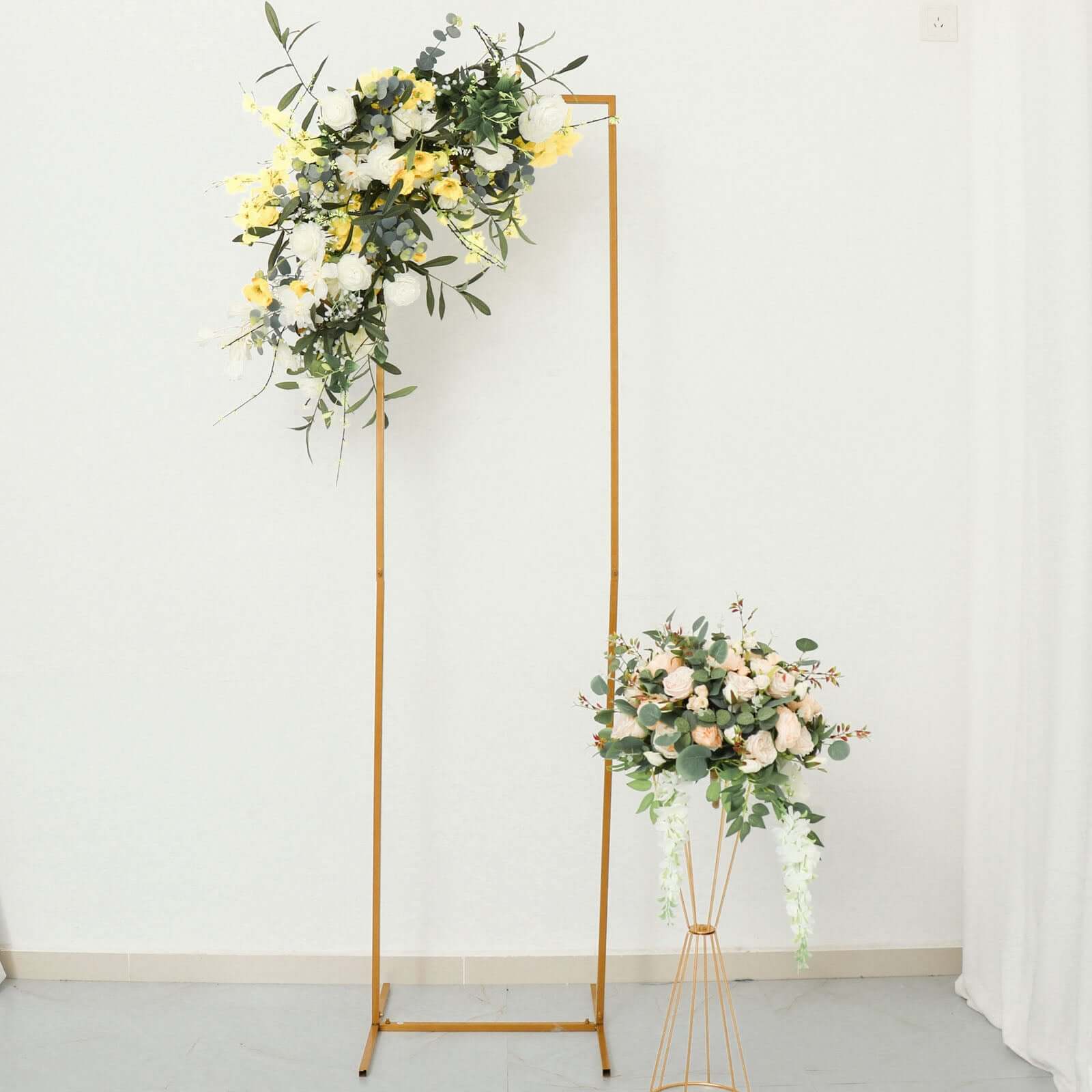 Slim Gold Metal Wedding Arch 6.5ft Rectangular Backdrop Stand - Floral Display Frame - Image 11
