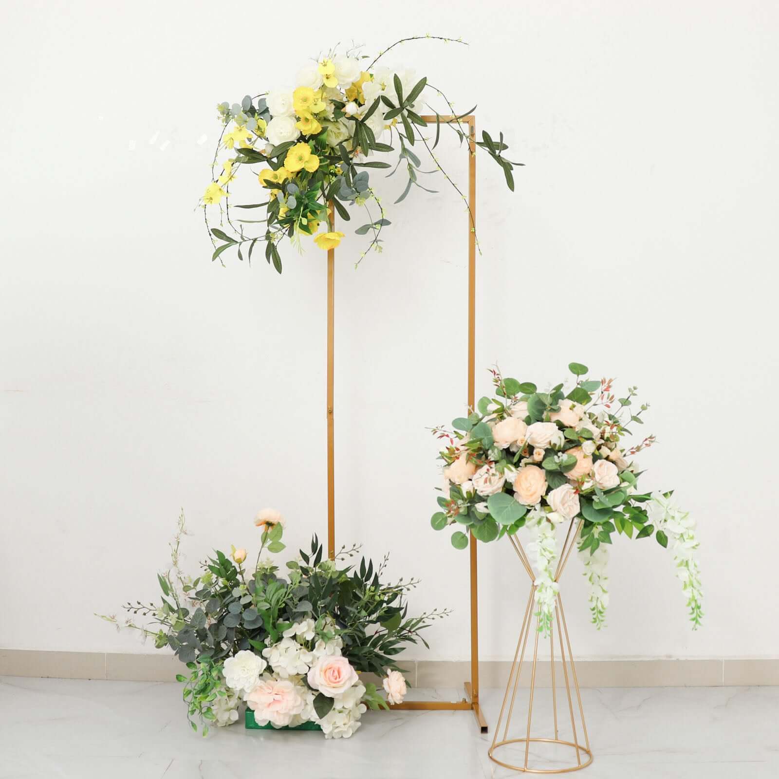 Slim Gold Metal Wedding Arch 6.5ft Rectangular Backdrop Stand - Floral Display Frame - Image 18