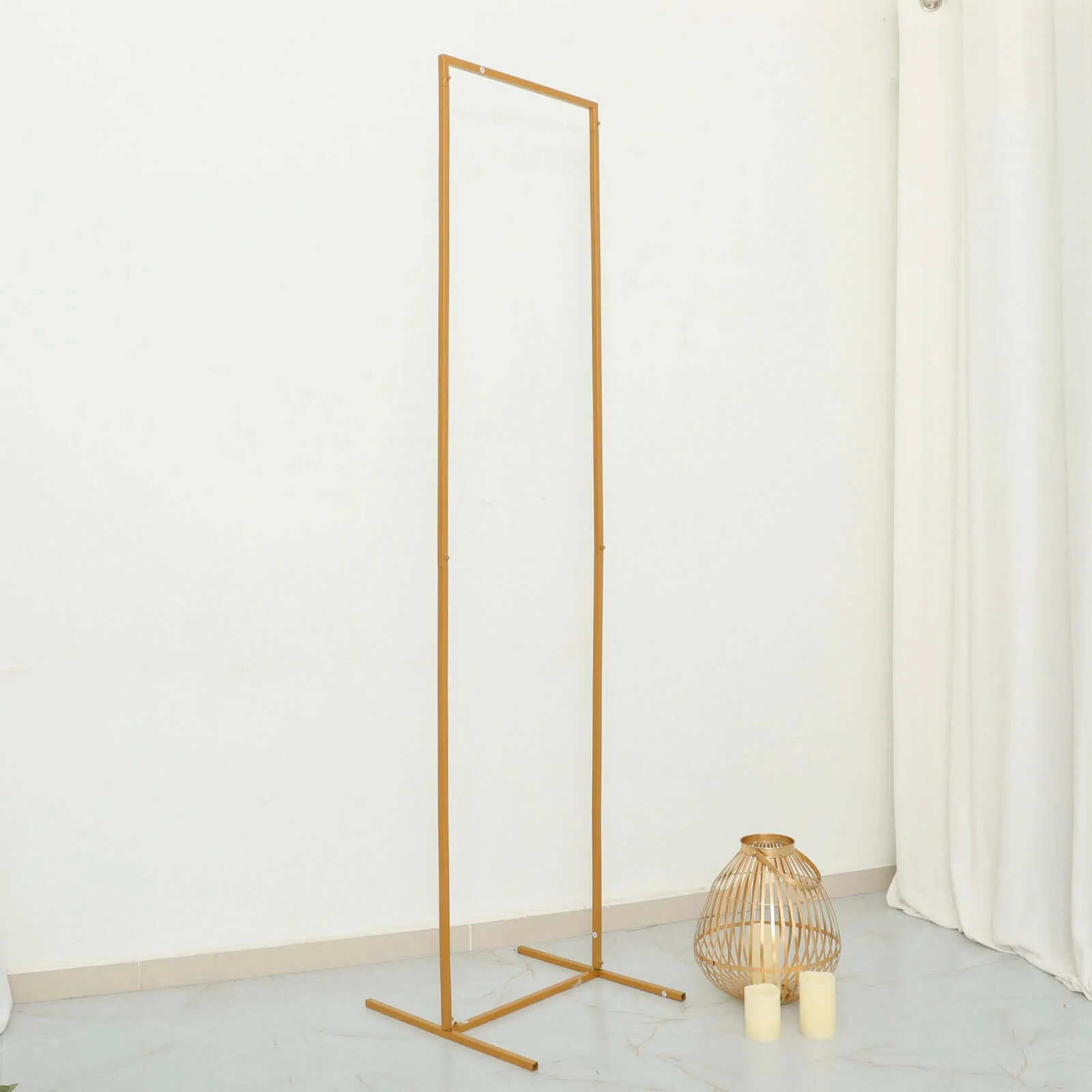 Slim Gold Metal Wedding Arch 6.5ft Rectangular Backdrop Stand - Floral Display Frame - Image 19