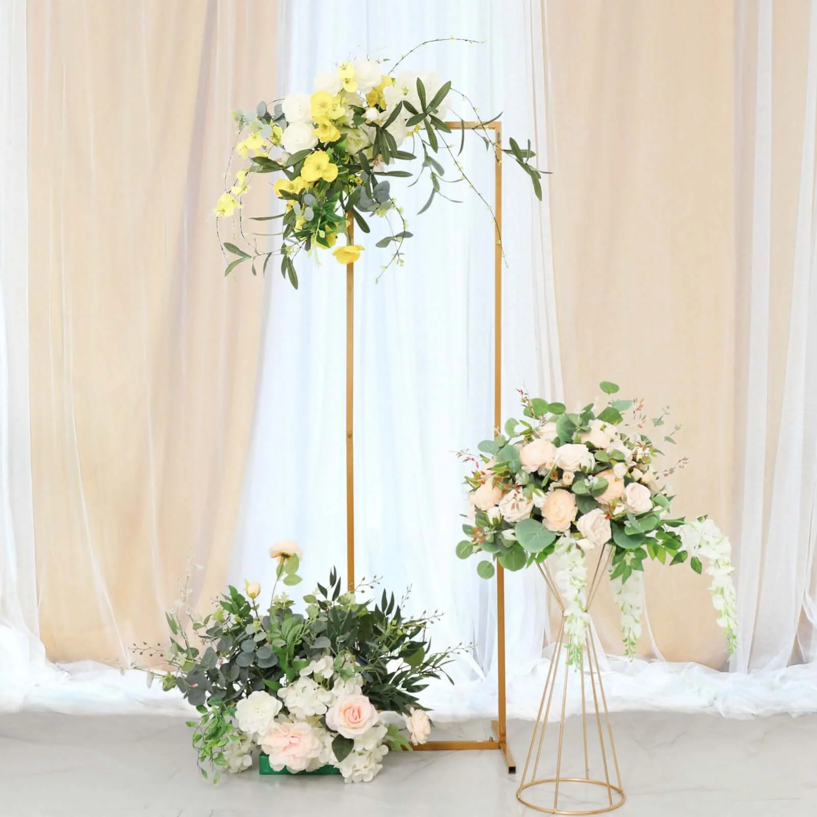 Slim Gold Metal Wedding Arch 6.5ft Rectangular Backdrop Stand - Floral Display Frame - Image 20