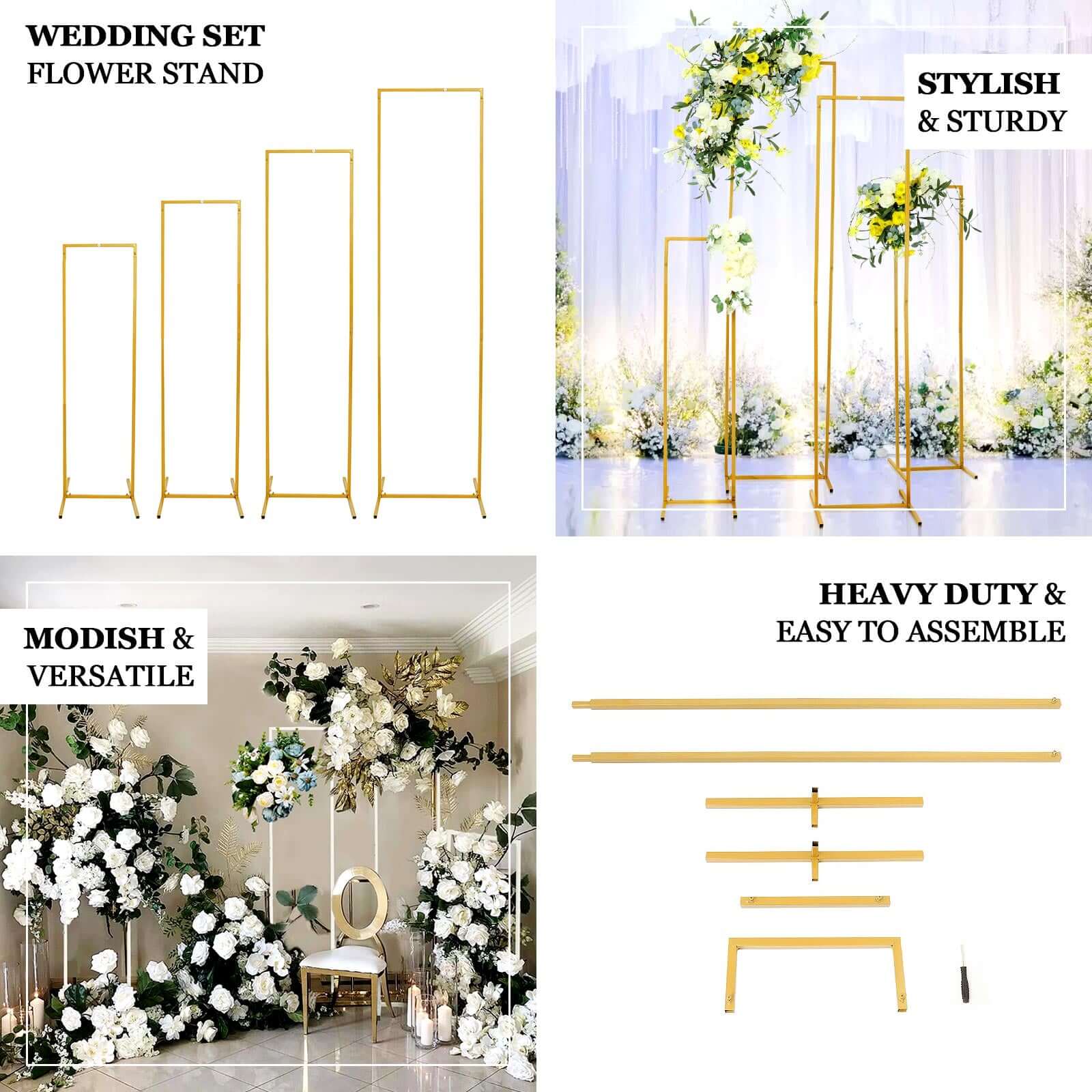 Slim Gold Metal Wedding Arch 6.5ft Rectangular Backdrop Stand - Floral Display Frame - Image 4