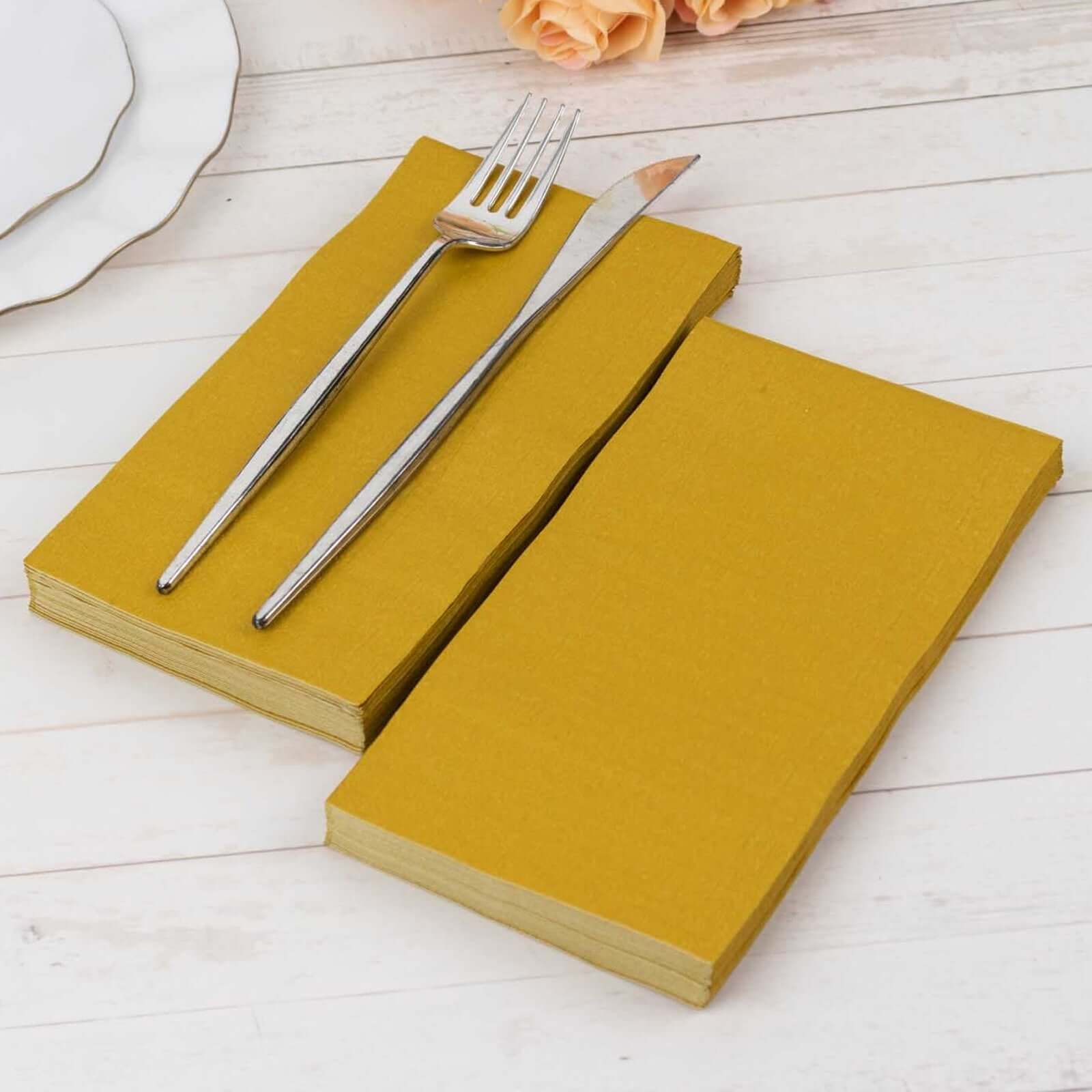 50-Pack Paper Napkins 2-Ply Soft Gold - Dinner Party Napkins for Wedding Receptions and Cocktails