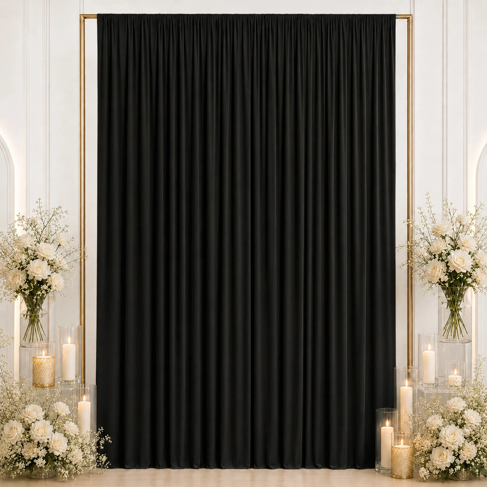 Spandex Backdrop Curtain Black 10ft x 12ft, 4-Way Stretch Wrinkle-Free Photo Booth Backdrop with Rod Pockets for Wedding & Events