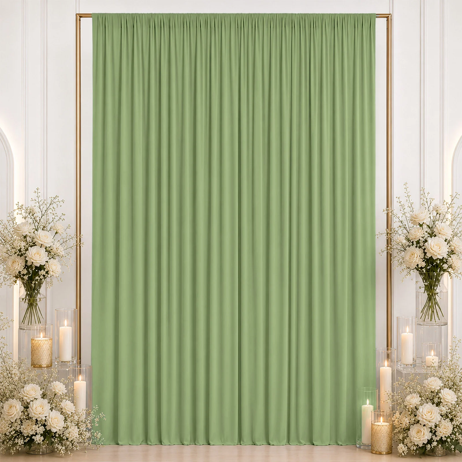 Spandex Backdrop Curtain Sage Green 10ft x 12ft, 4-Way Stretch Wrinkle-Free Photo Booth Backdrop with Rod Pockets for Wedding & Events