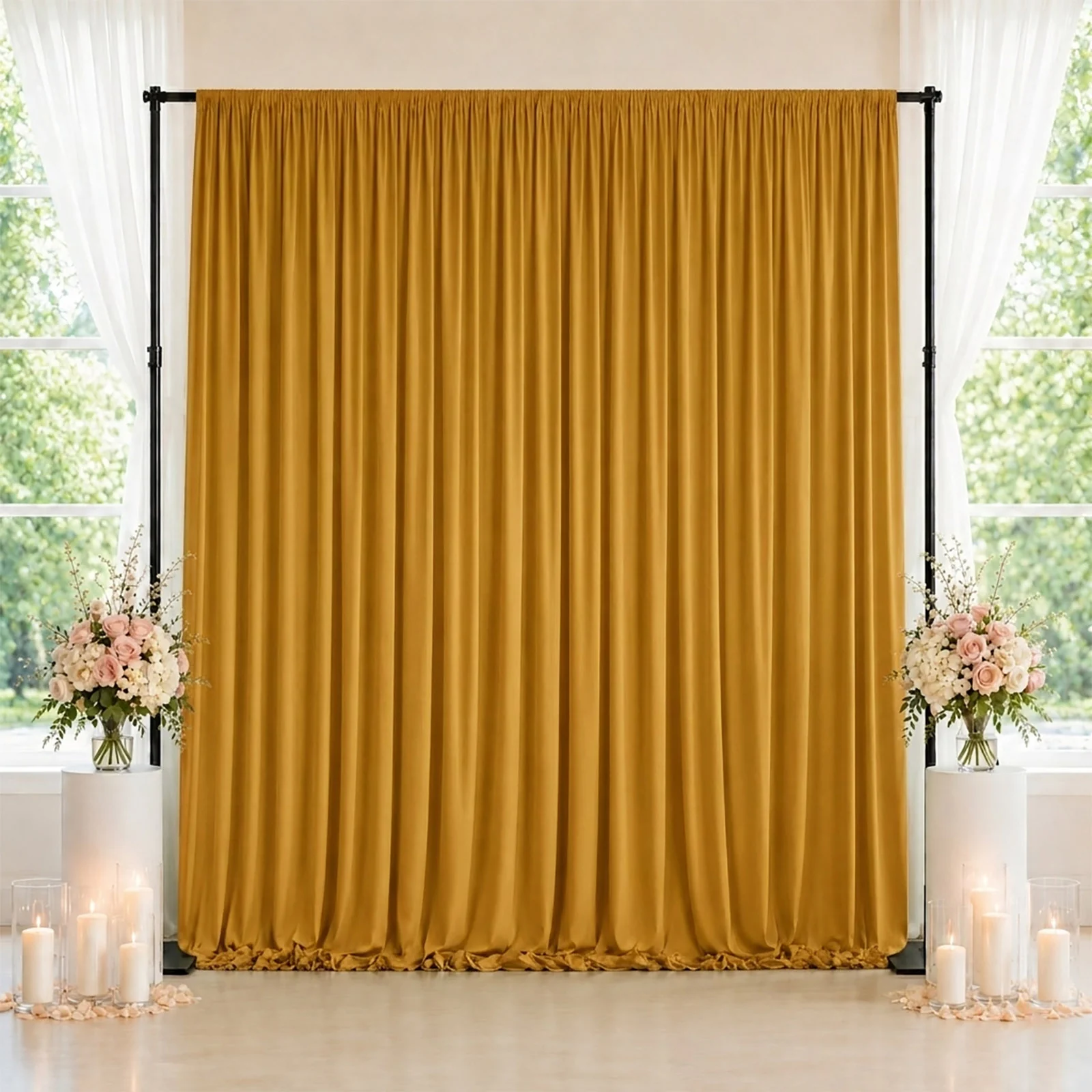 Spandex Backdrop Curtain Gold 10ft x 10ft, 4-Way Stretch Wrinkle-Free Photo Booth Backdrop with Rod Pockets for Wedding & Events