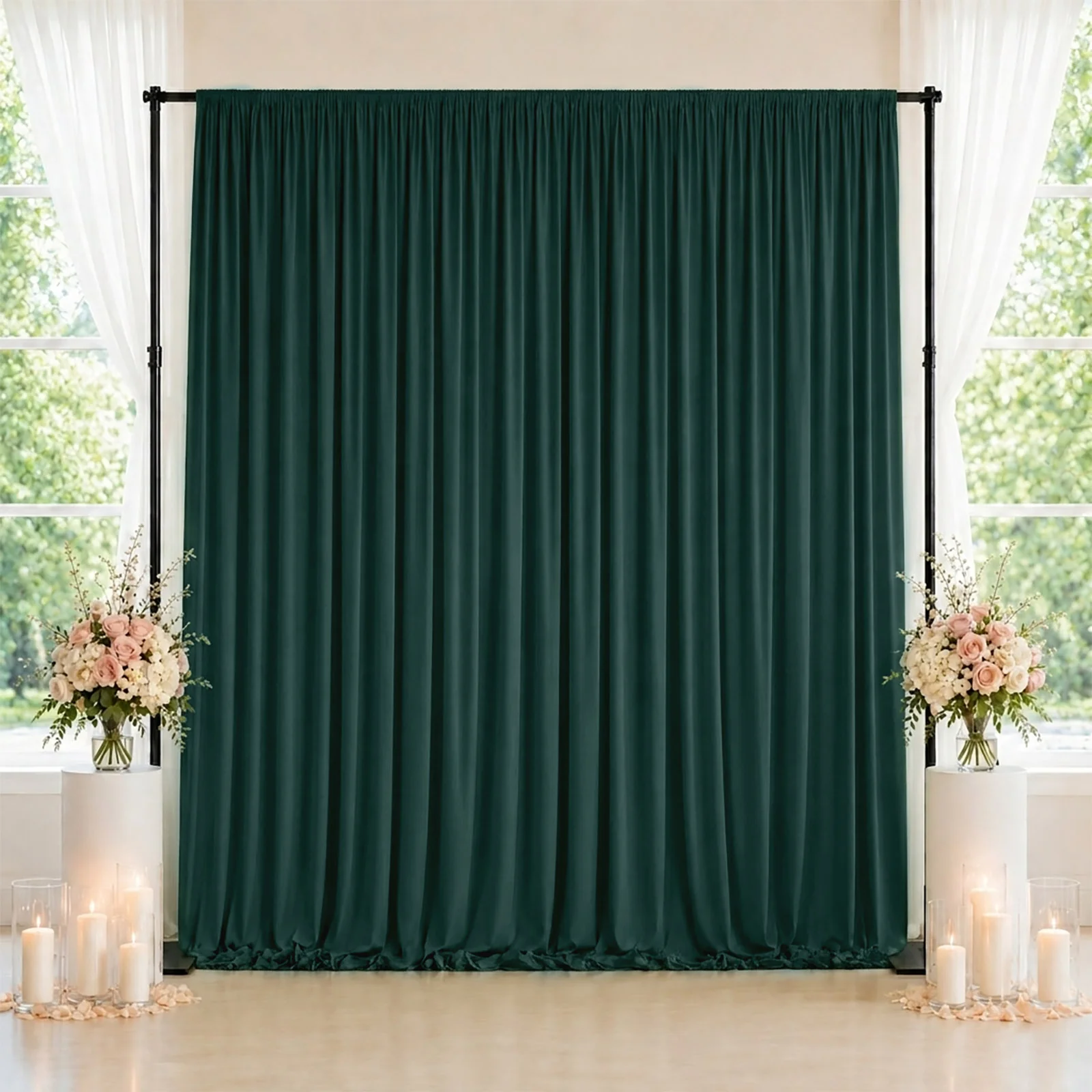 Spandex Backdrop Curtain Hunter Emerald Green 10ft x 10ft, 4-Way Stretch Wrinkle-Free Photo Booth Backdrop with Rod Pockets for Wedding & Events