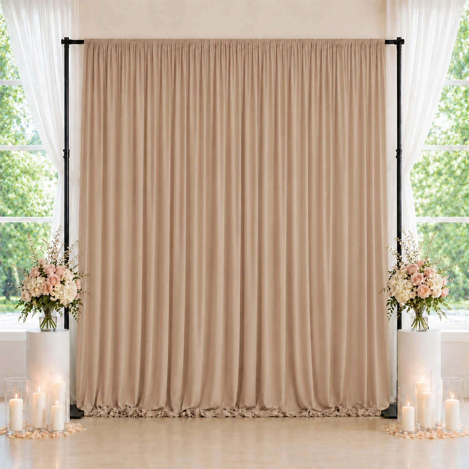 Spandex Backdrop Curtain Nude 10ft x 10ft, 4-Way Stretch Wrinkle-Free Photo Booth Backdrop with Rod Pockets for Wedding & Events