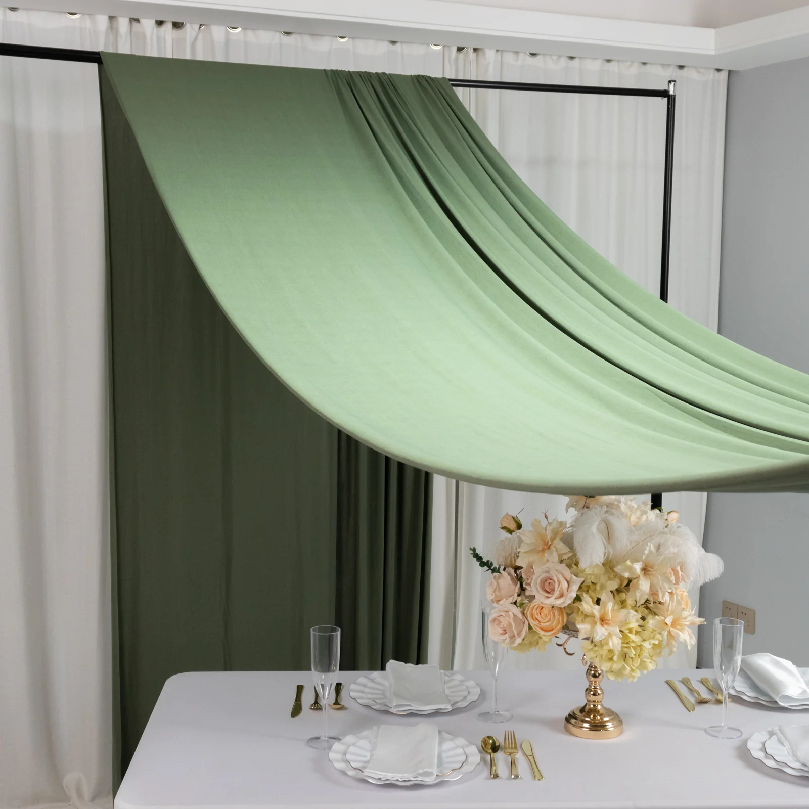 Dusty Sage Green 4-Way Stretch Spandex Backdrop Curtain, Wrinkle-Free Event Drapes with Rod Pockets - 5ft x 20ft - Image 6