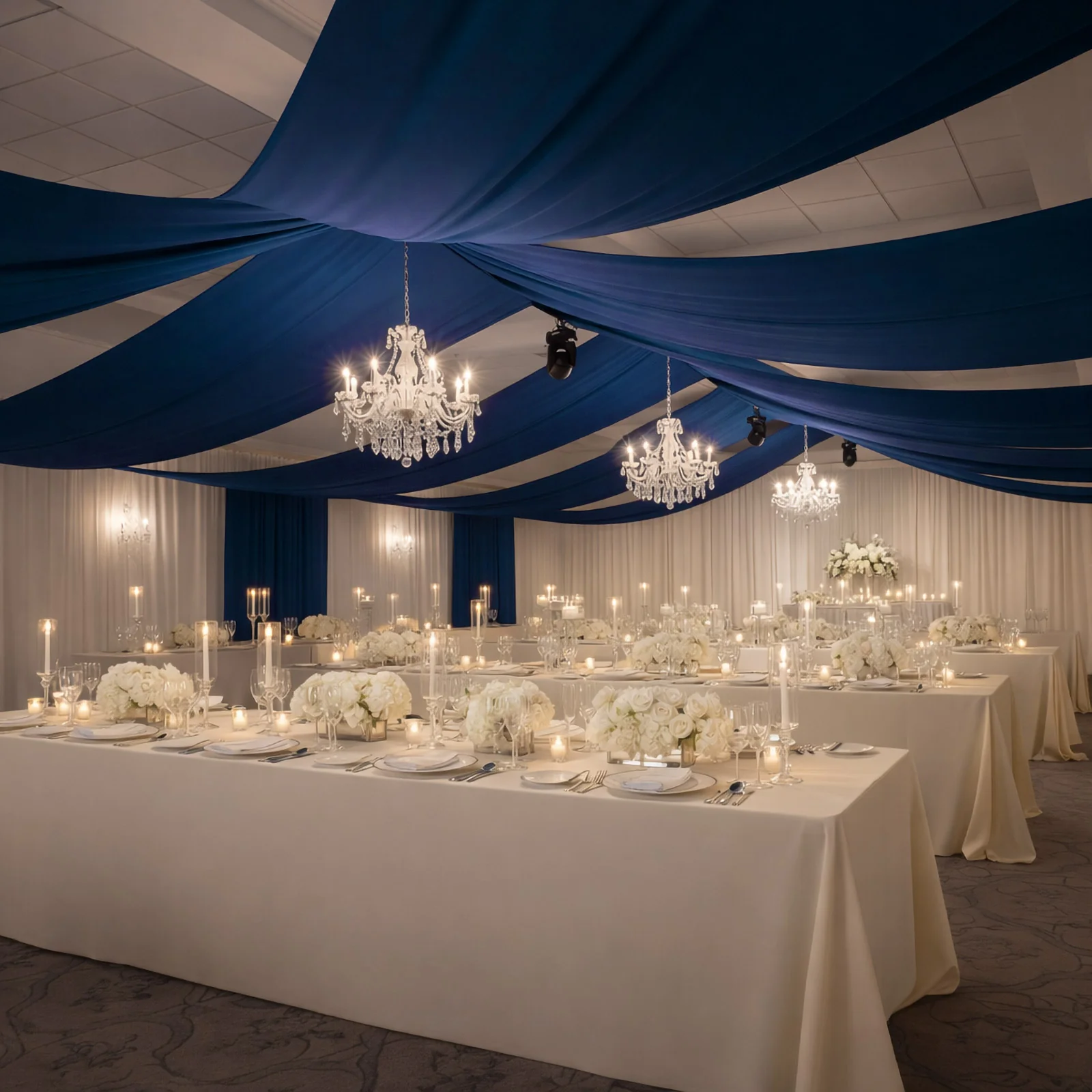 Navy Blue 4-Way Stretch Spandex Backdrop Curtain, Wrinkle-Free Event Drapes with Rod Pockets - 5ft x 20ft - Image 3