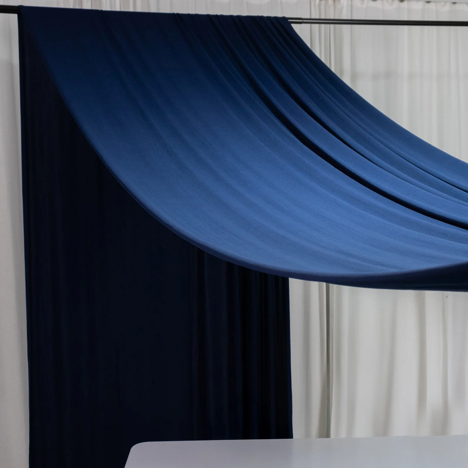 Navy Blue 4-Way Stretch Spandex Backdrop Curtain, Wrinkle-Free Event Drapes with Rod Pockets - 5ft x 20ft - Image 6