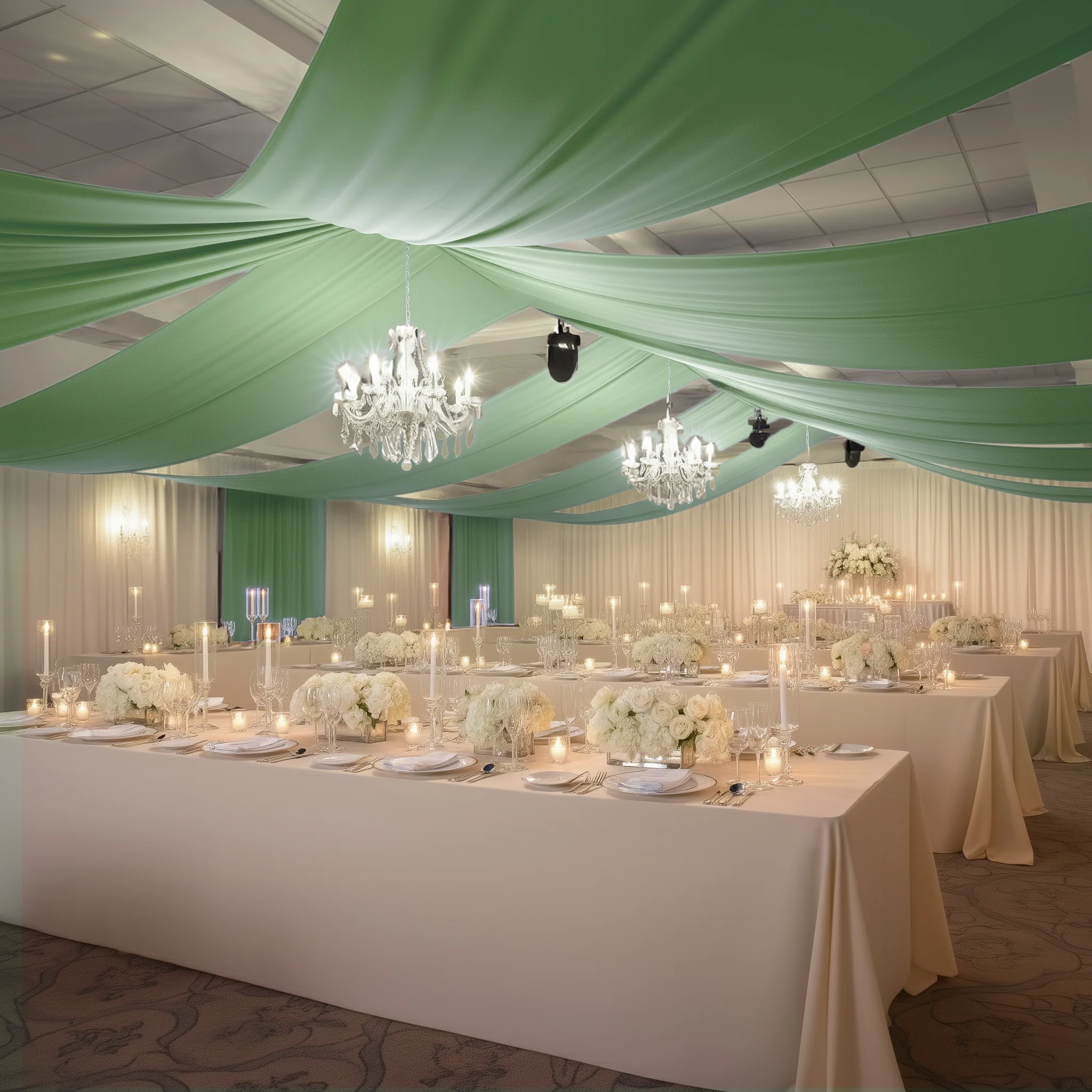 Sage Green 4-Way Stretch Spandex Backdrop Curtain, Wrinkle-Free Event Drapes with Rod Pockets - 5ft x 20ft - Image 3