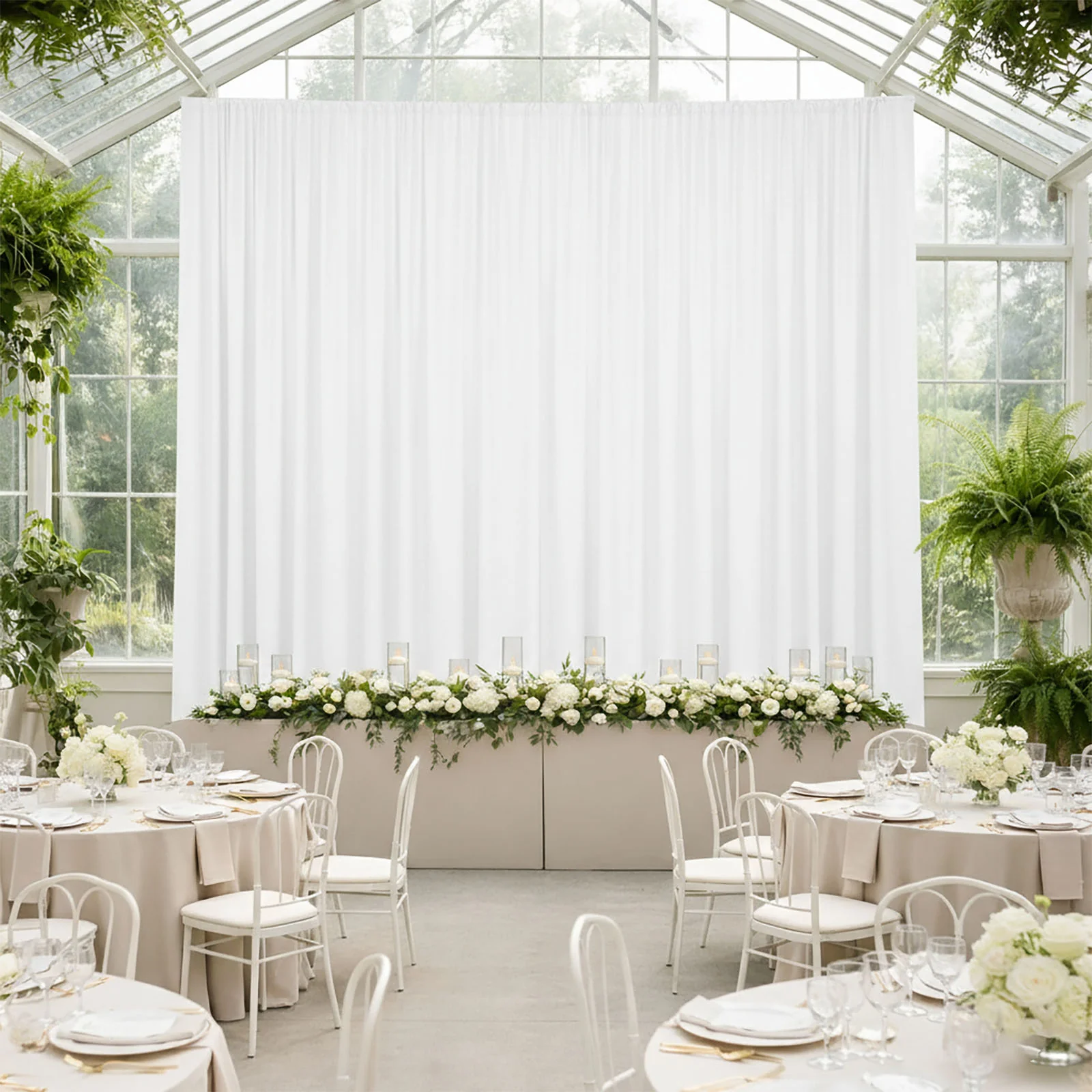 White 4-Way Stretch Spandex Backdrop Curtain, Wrinkle-Free Event Drapes with Rod Pockets - 5ft x 20ft