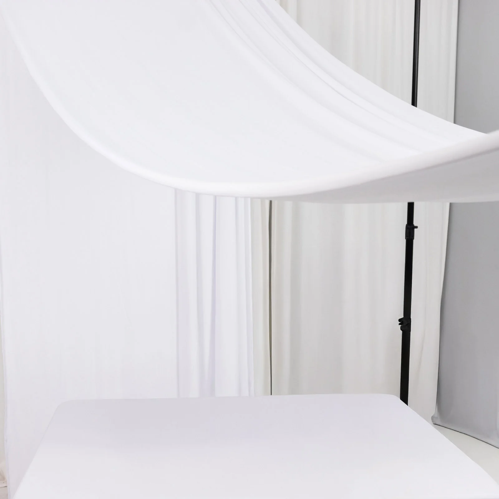 White 4-Way Stretch Spandex Backdrop Curtain, Wrinkle-Free Event Drapes with Rod Pockets - 5ft x 20ft - Image 6