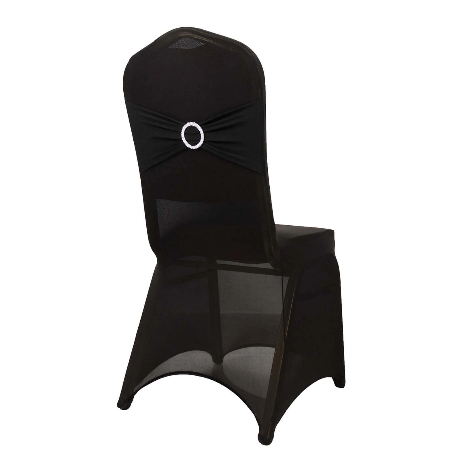 Spandex Banquet Chair Cover Black with Silver Rhinestone Buckled Sash Band - Stretched Fitted Slip-On Slipcover - Image 8