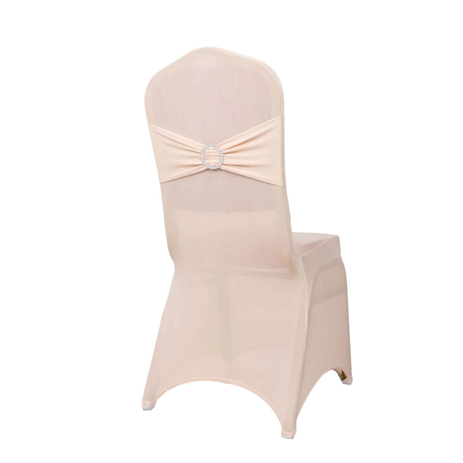 Spandex Banquet Chair Cover Blush with Silver Rhinestone Buckled Sash Band - Stretched Fitted Slip-On Slipcover - Image 8