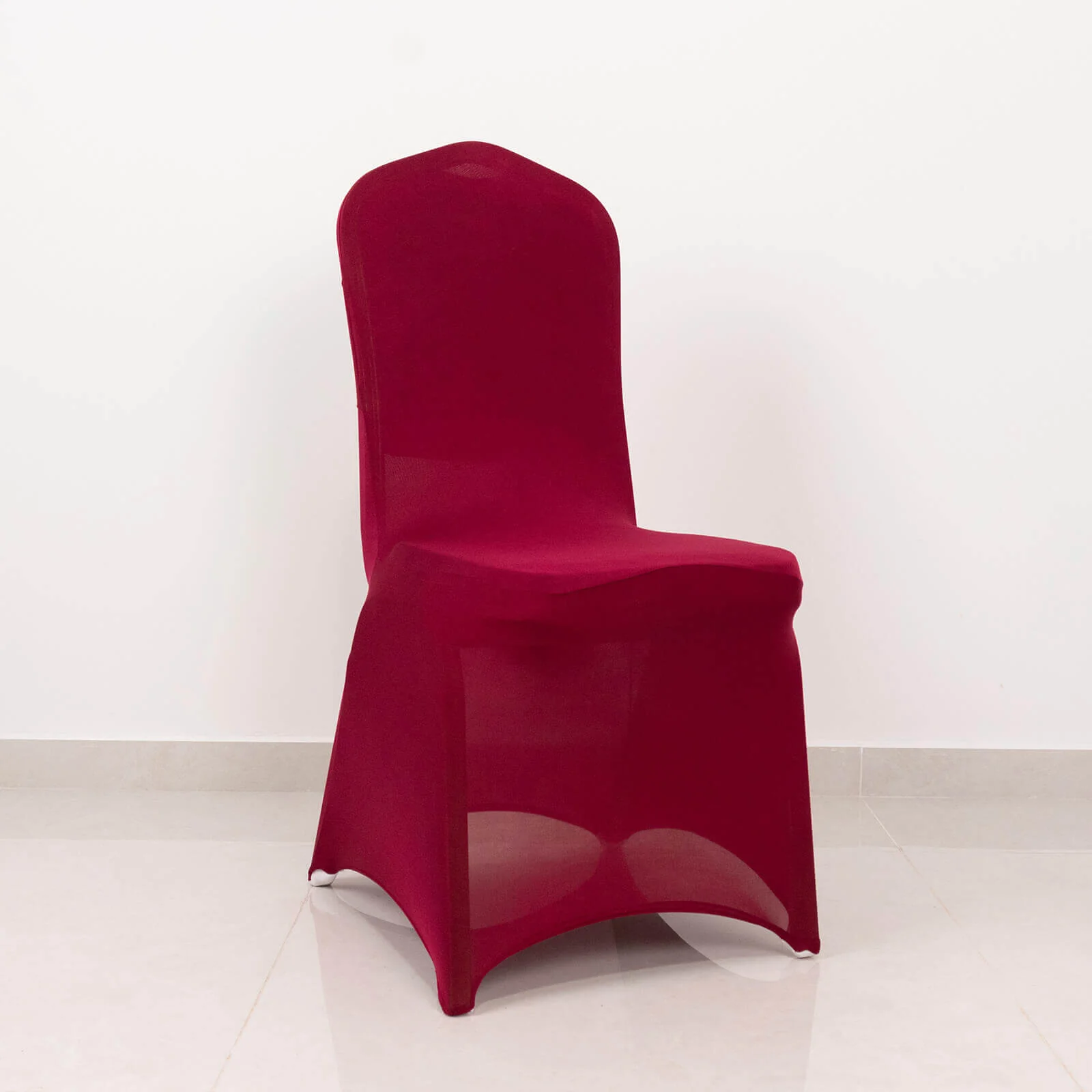 Spandex Banquet Chair Cover Burgundy with Silver Rhinestone Buckled Sash Band - Stretched Fitted Slip-On Slipcover - Image 2