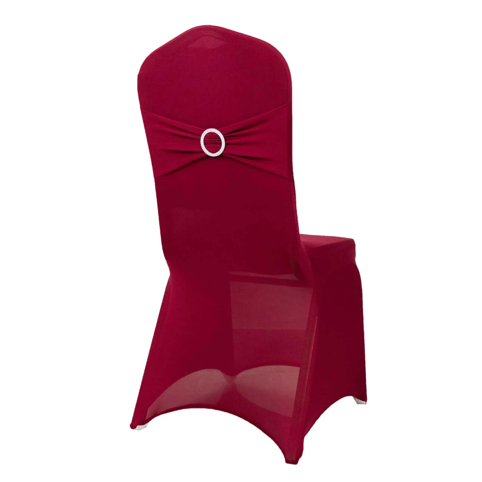 Spandex Banquet Chair Cover Burgundy with Silver Rhinestone Buckled Sash Band - Stretched Fitted Slip-On Slipcover - Image 8