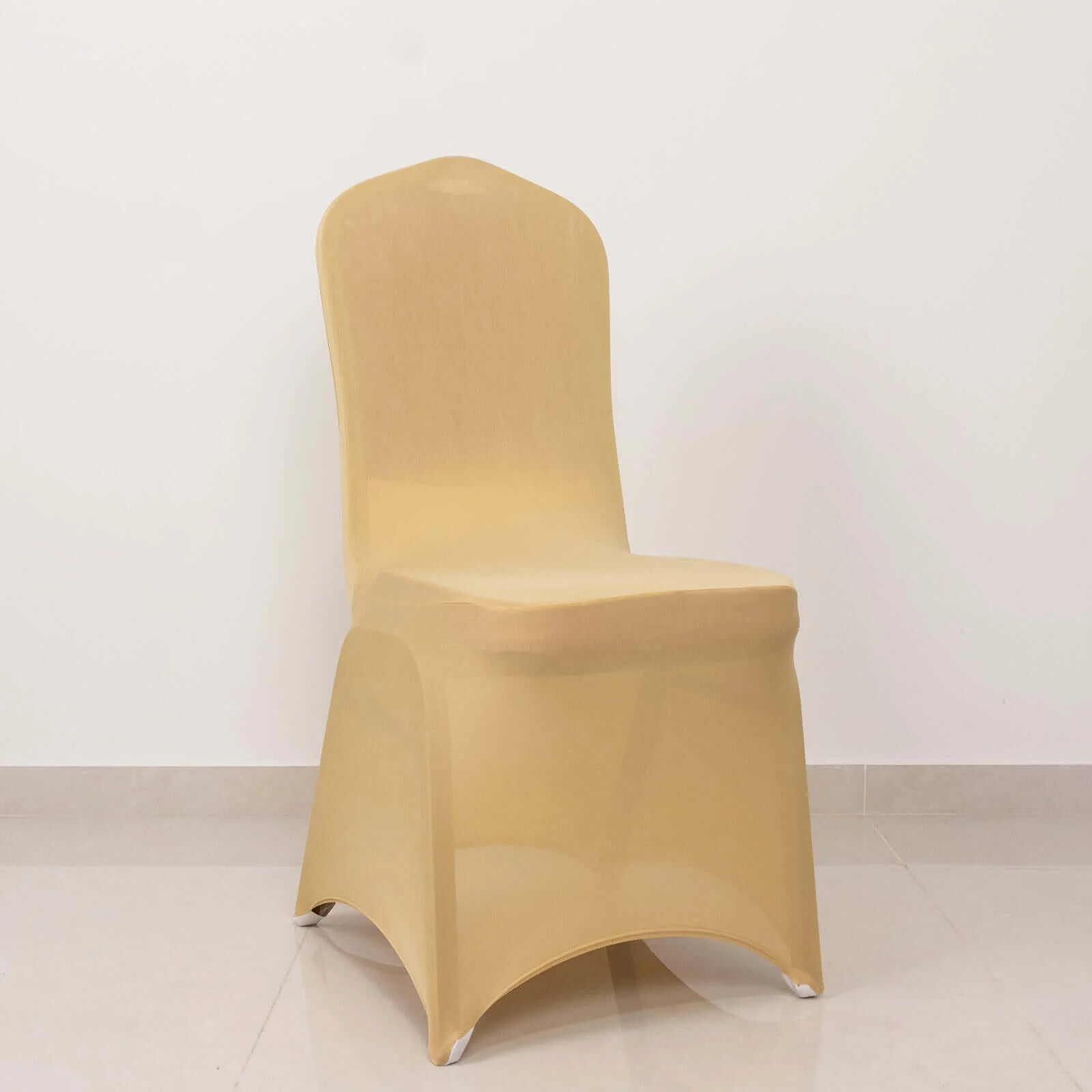 Spandex Banquet Chair Cover Champagne with Silver Rhinestone Buckled Sash Band - Stretched Fitted Slip-On Slipcover - Image 2
