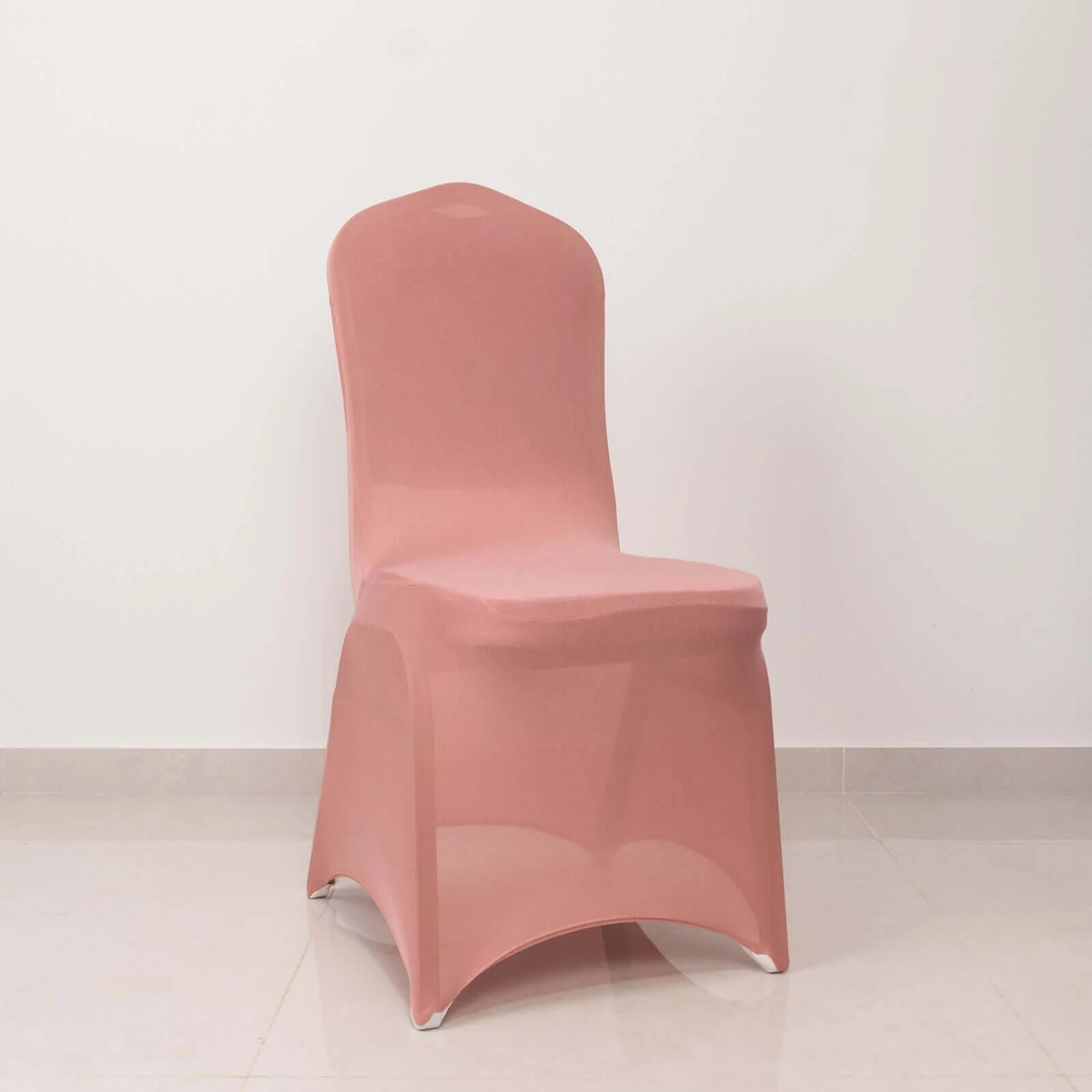 Spandex Banquet Chair Cover Dusty Rose with Silver Rhinestone Buckled Sash Band - Stretched Fitted Slip-On Slipcover - Image 2