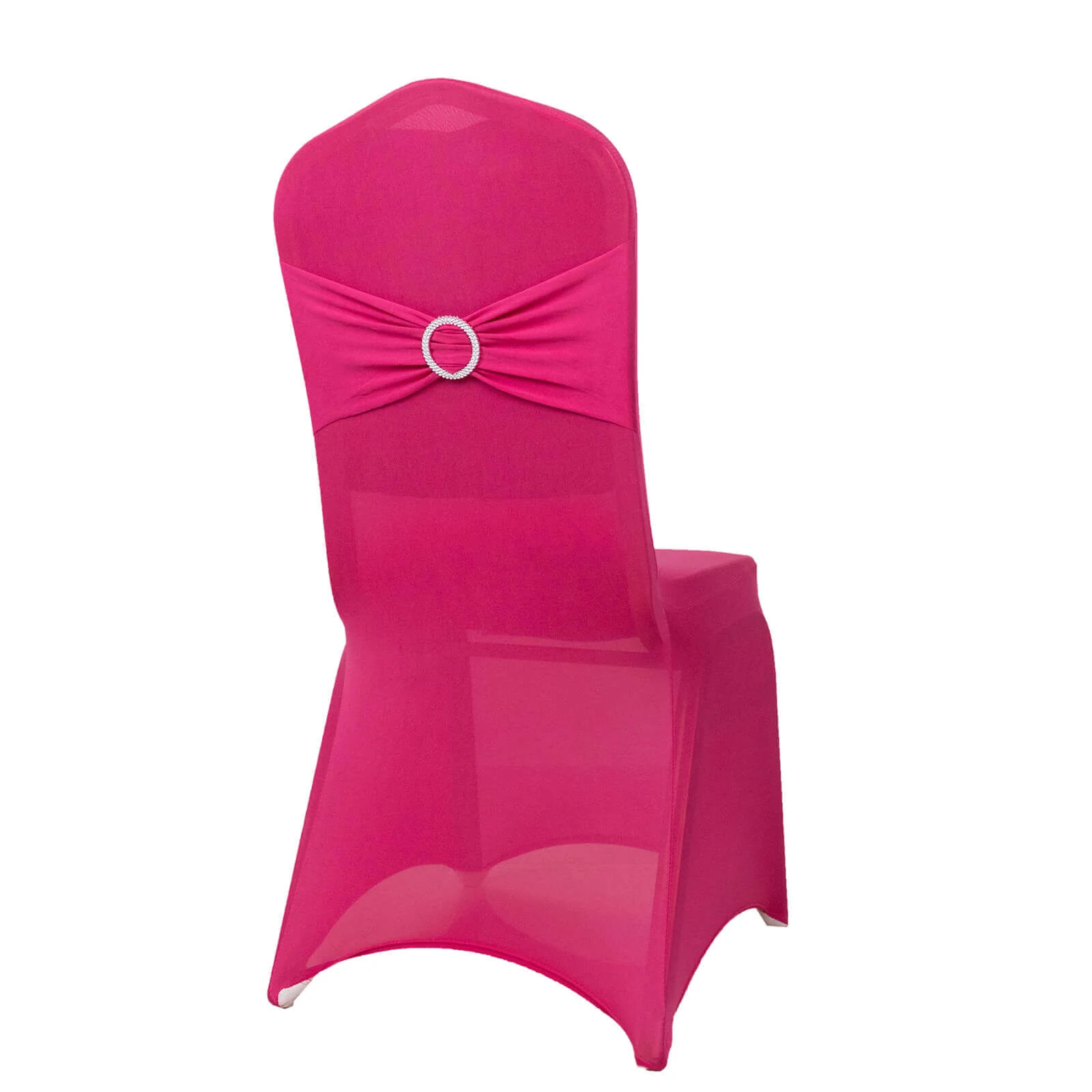 Spandex Banquet Chair Cover Fuchsia with Silver Rhinestone Buckled Sash Band - Stretched Fitted Slip-On Slipcover - Image 8