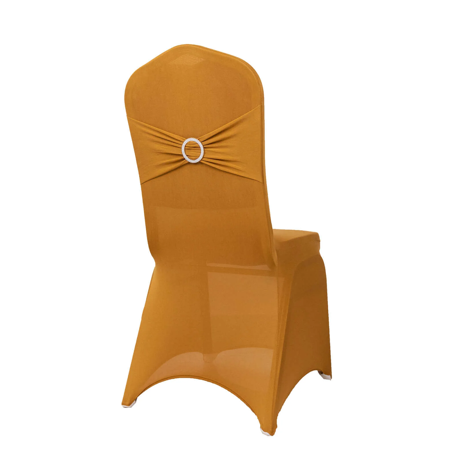 Spandex Banquet Chair Cover Gold with Silver Rhinestone Buckled Sash Band - Stretched Fitted Slip-On Slipcover - Image 8