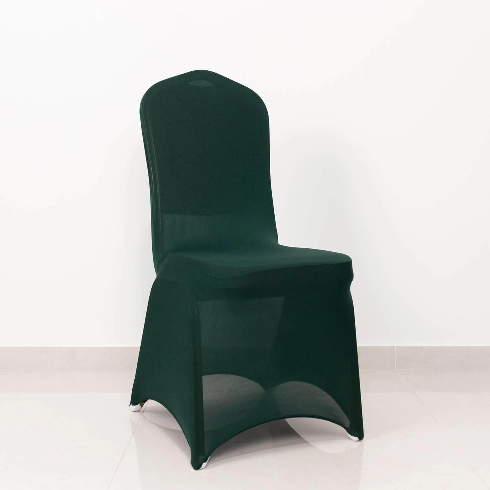 Spandex Banquet Chair Cover Hunter Emerald Green with Silver Rhinestone Buckled Sash Band - Stretched Fitted Slip-On Slipcover - Image 2