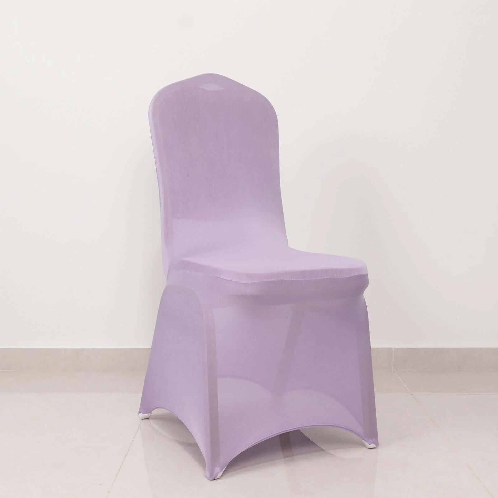 Spandex Banquet Chair Cover Lavender Lilac with Silver Rhinestone Buckled Sash Band - Stretched Fitted Slip-On Slipcover - Image 2