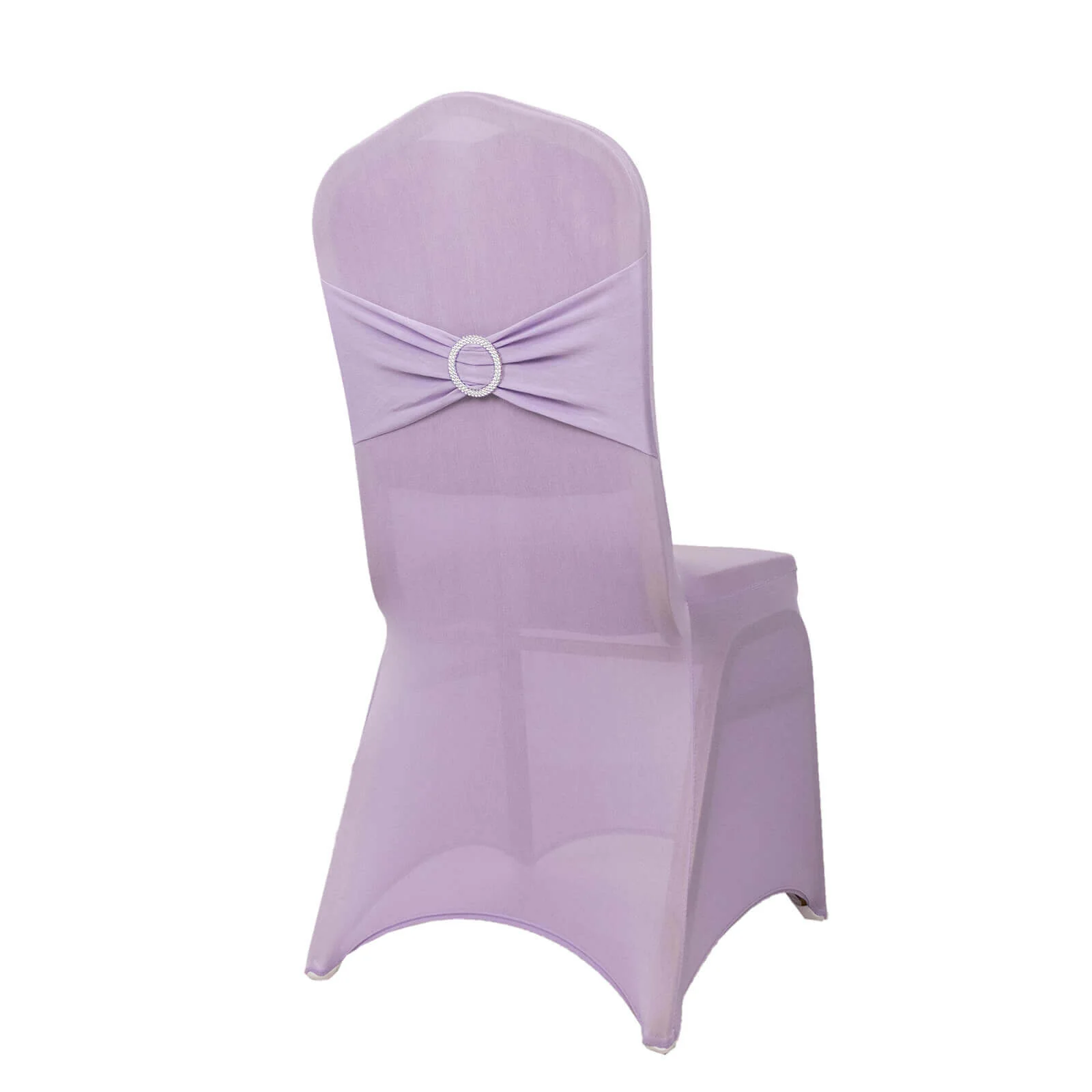 Spandex Banquet Chair Cover Lavender Lilac with Silver Rhinestone Buckled Sash Band - Stretched Fitted Slip-On Slipcover - Image 8