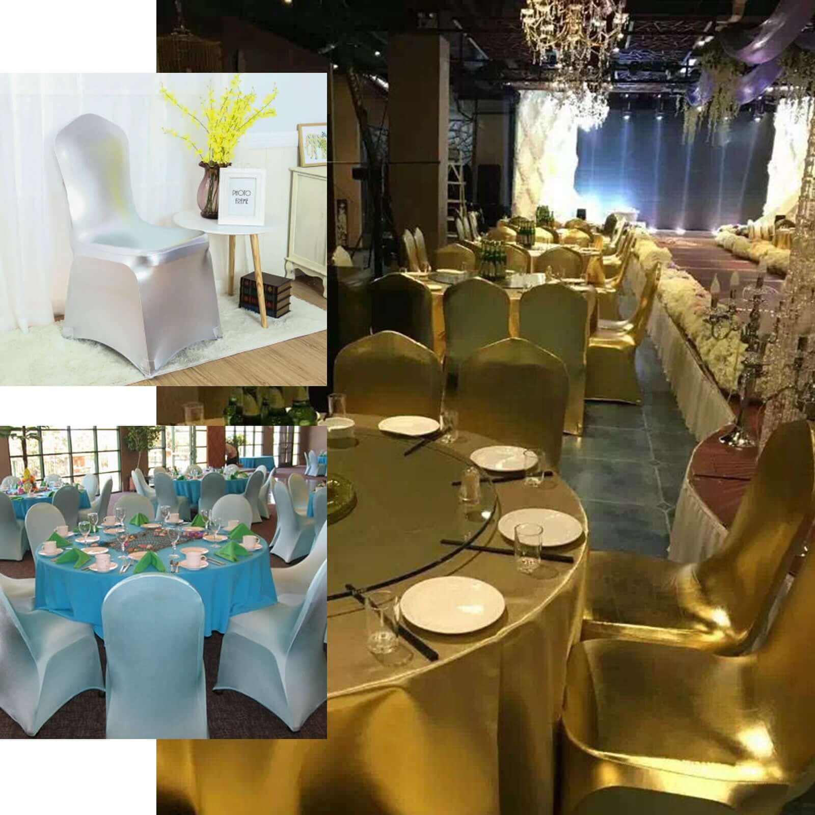 Spandex Banquet Chair Cover Metallic Rose Gold - Glittering Premium Fitted Design - Image 5